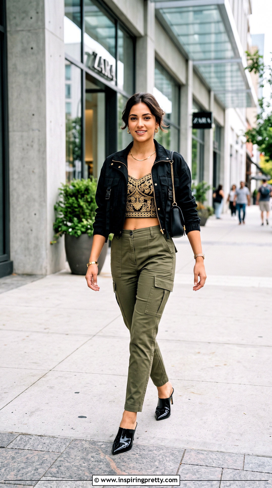 Gold Embroidered Top With Cargo Pants - 25 gold embroidered top outfit ideas