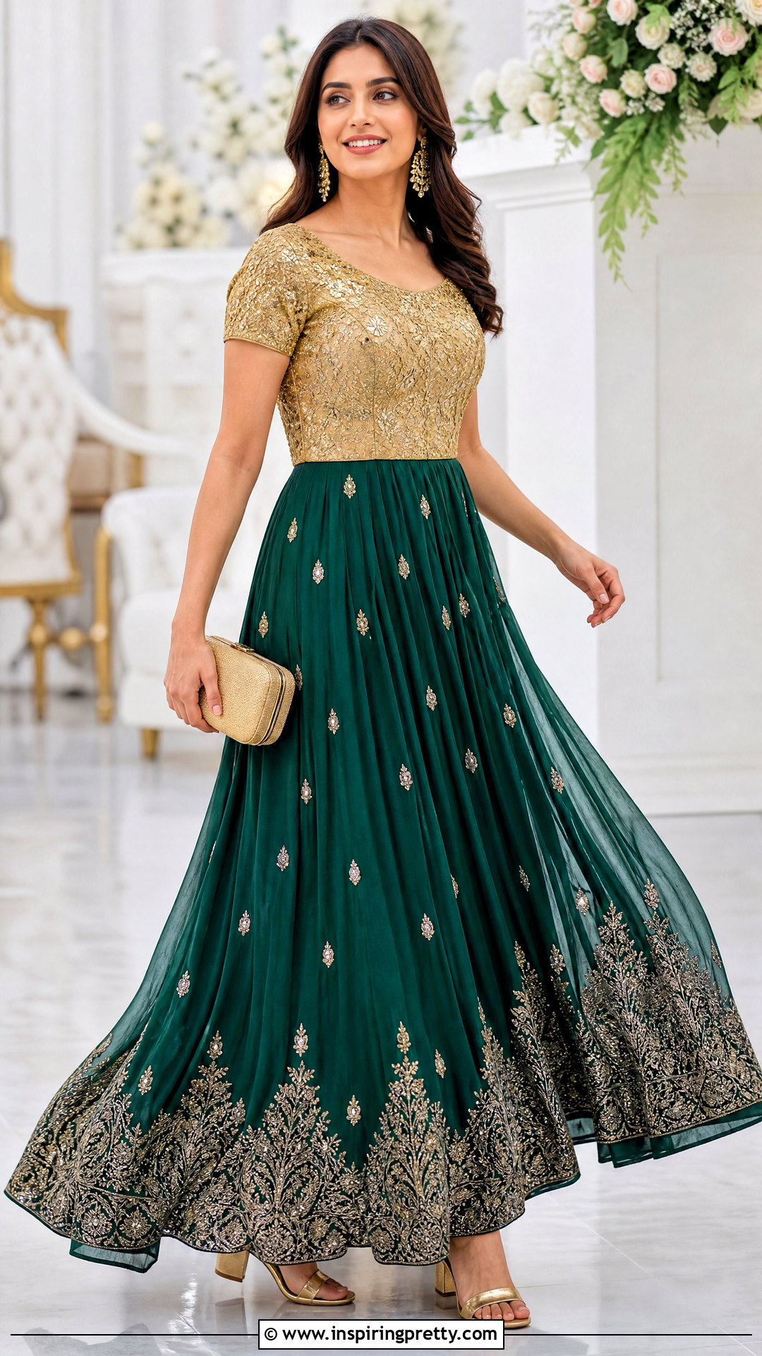 Gold Embroidered Top With Flowing Skirt - 50 gold tops designs
