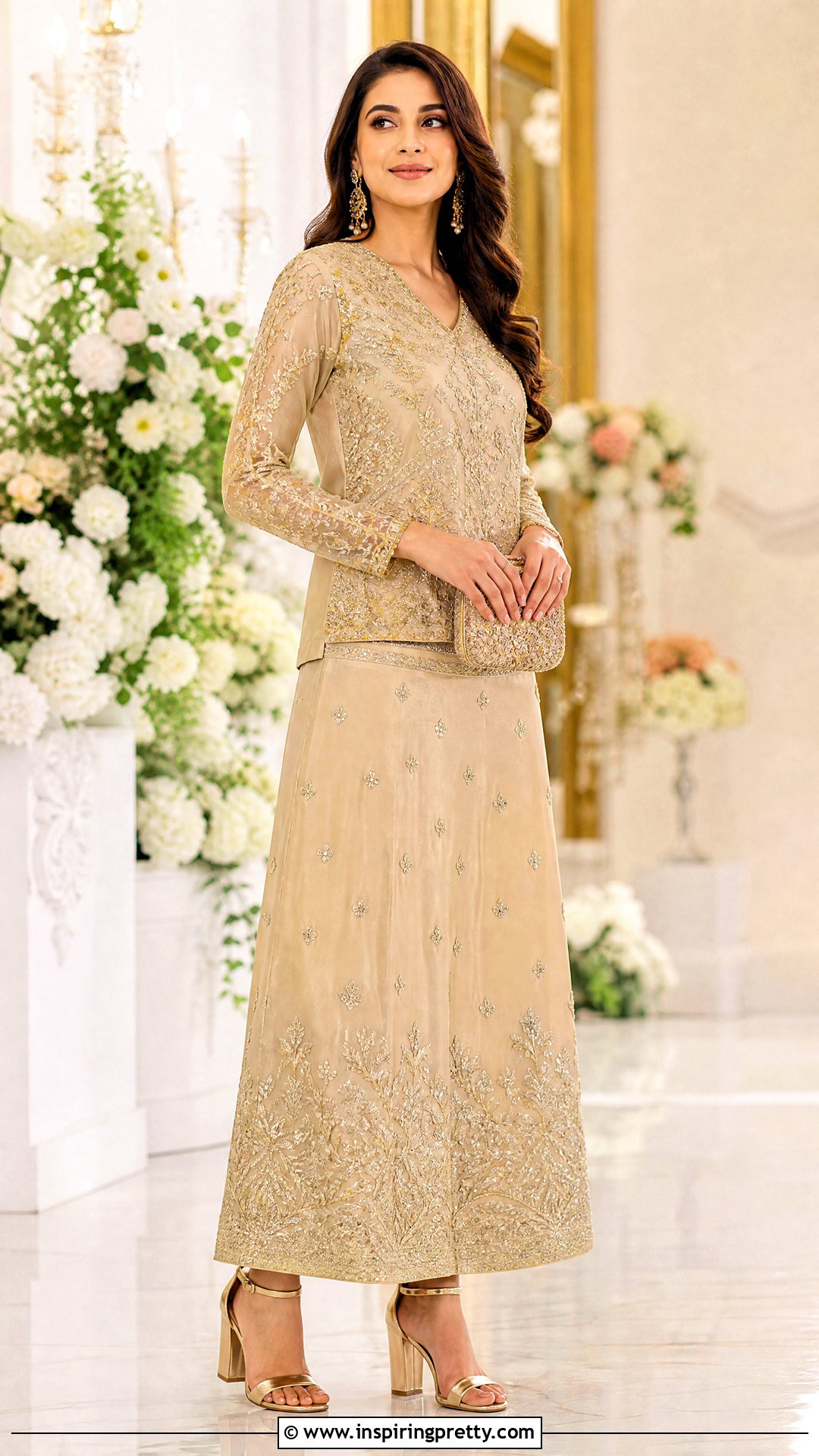 Gold Embroidered Top With Matching Skirt - 25 gold embroidered top outfit ideas