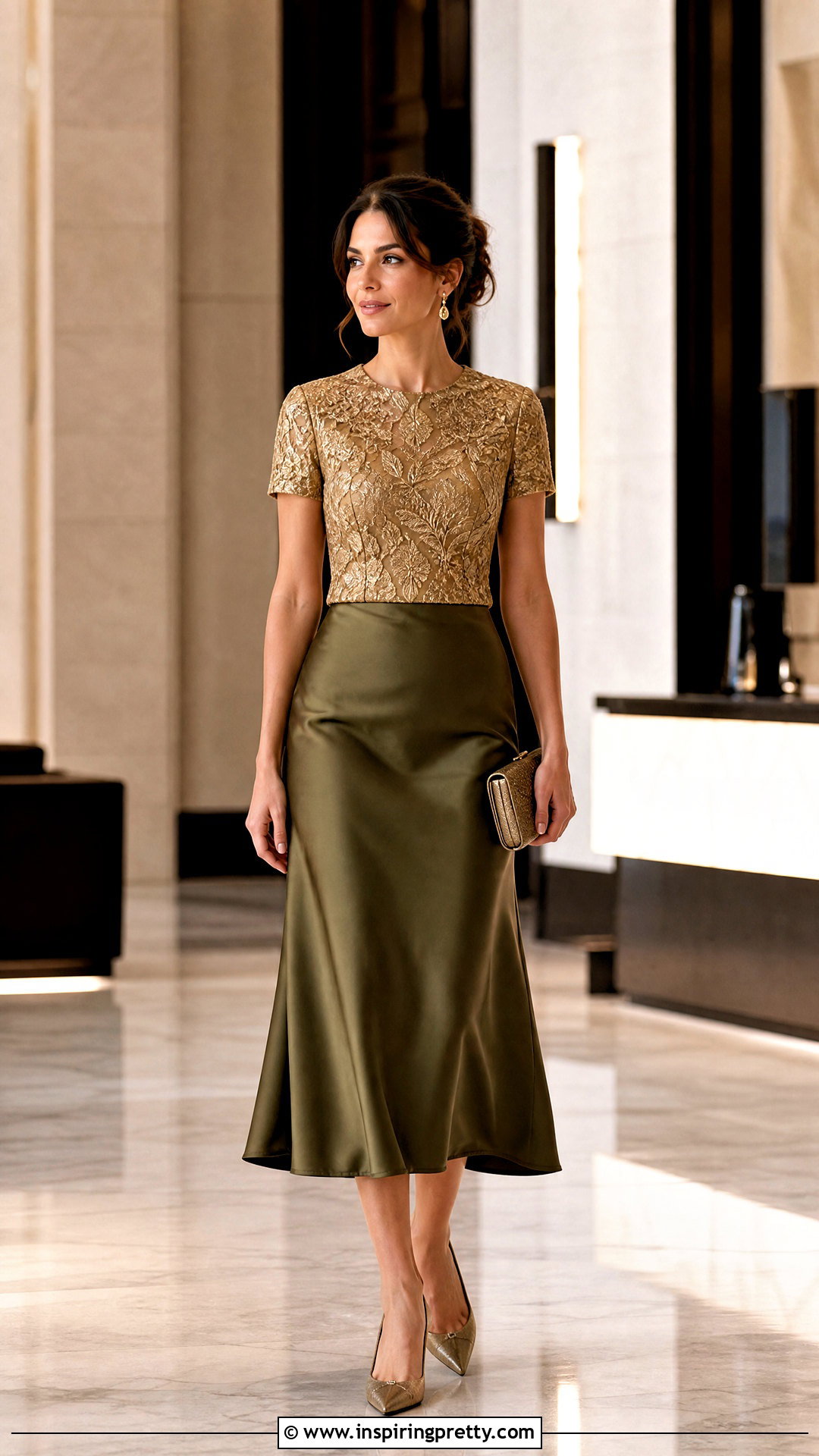 Gold Embroidered Top With Satin Midi Skirt - 25 gold embroidered top outfit ideas