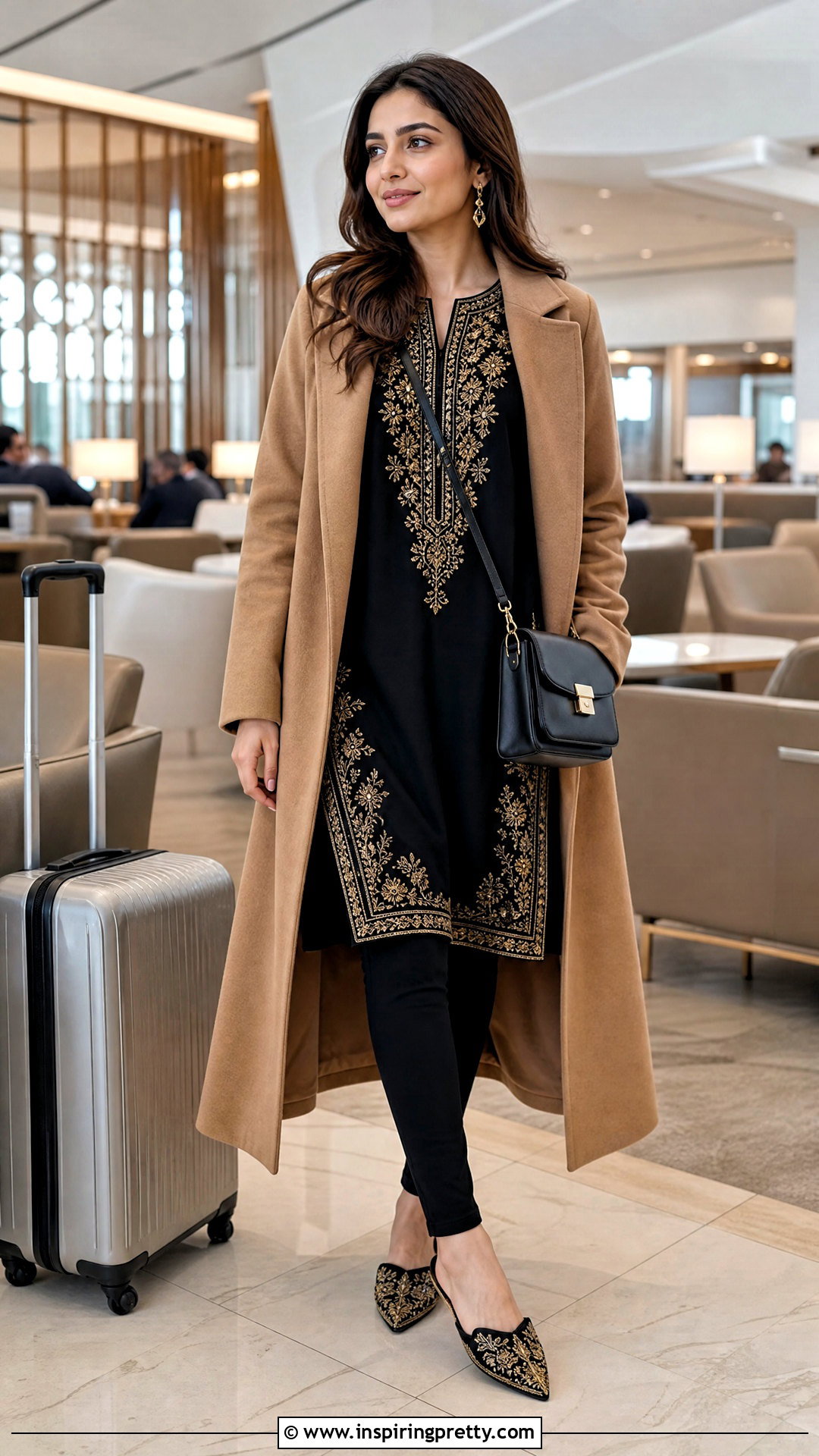 Gold Embroidered Tunic With Leggings - 25 gold embroidered top outfit ideas
