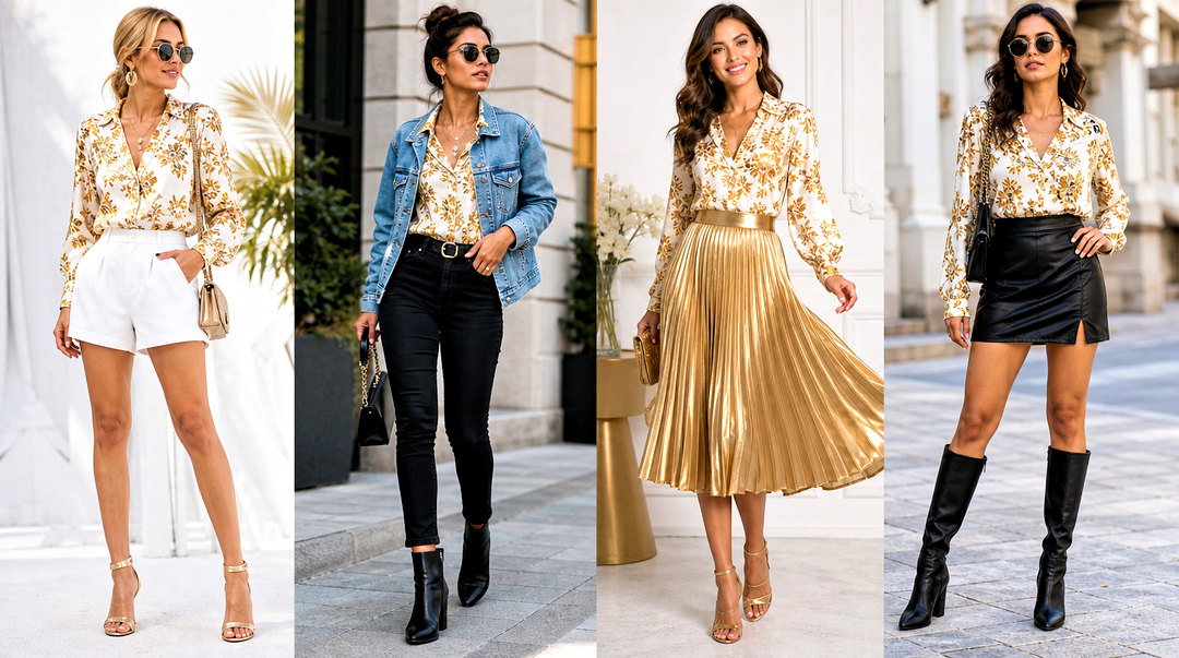 20 Gold Floral Print Top Outfit Ideas: Elegant Looks for Events