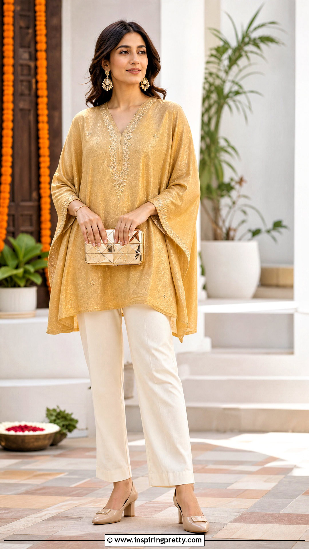 Gold Kaftan Top With Straight Leg Pants - 50 gold tops designs