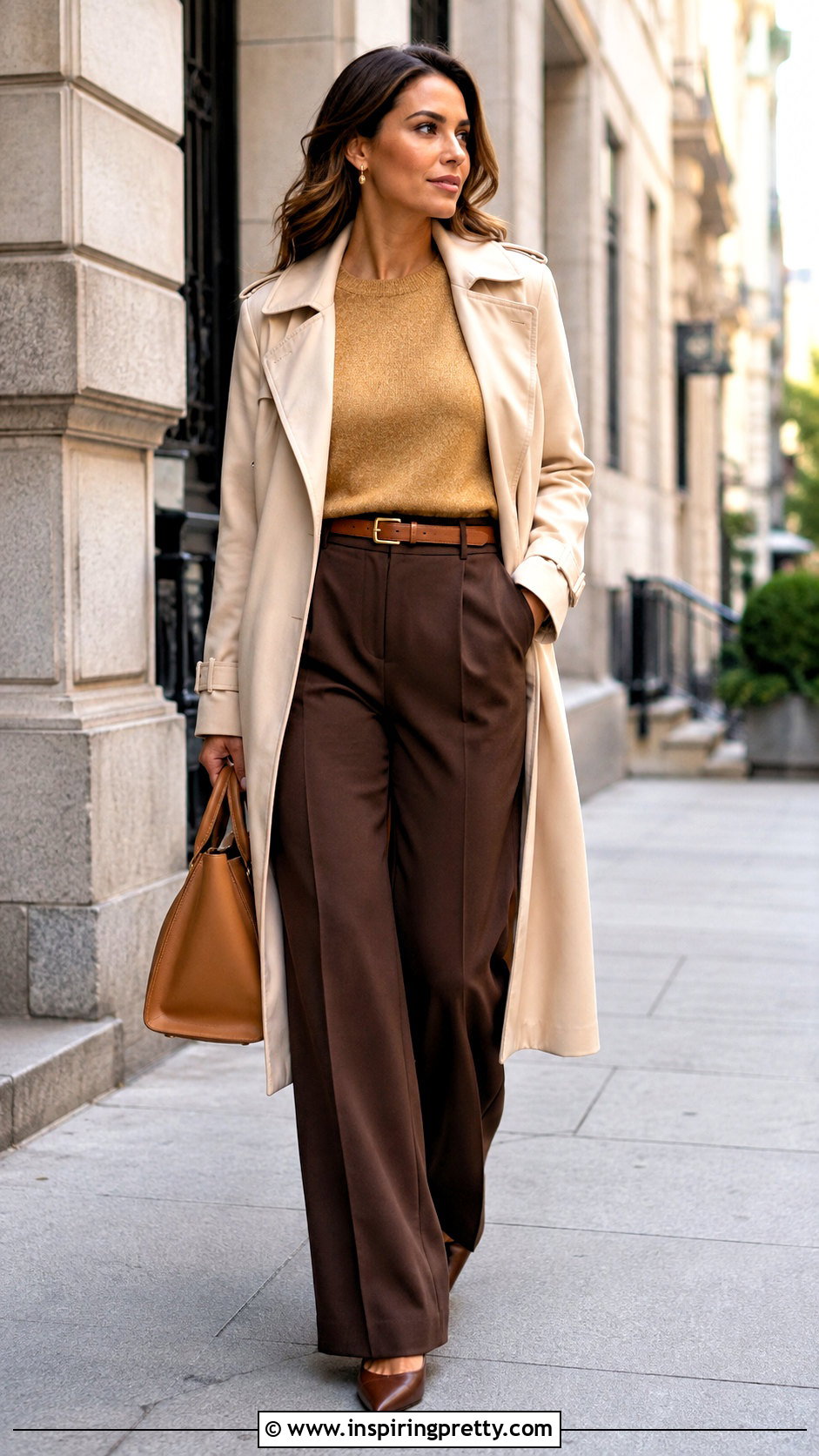Gold Knit Top With Brown Trousers - 25 gold dress top outfit ideas