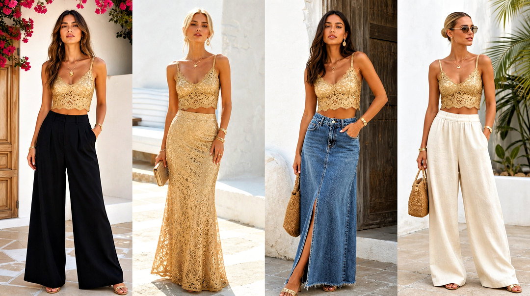 20 Gold Lace Crop Top Outfit Ideas: Glam Looks for Nights Out