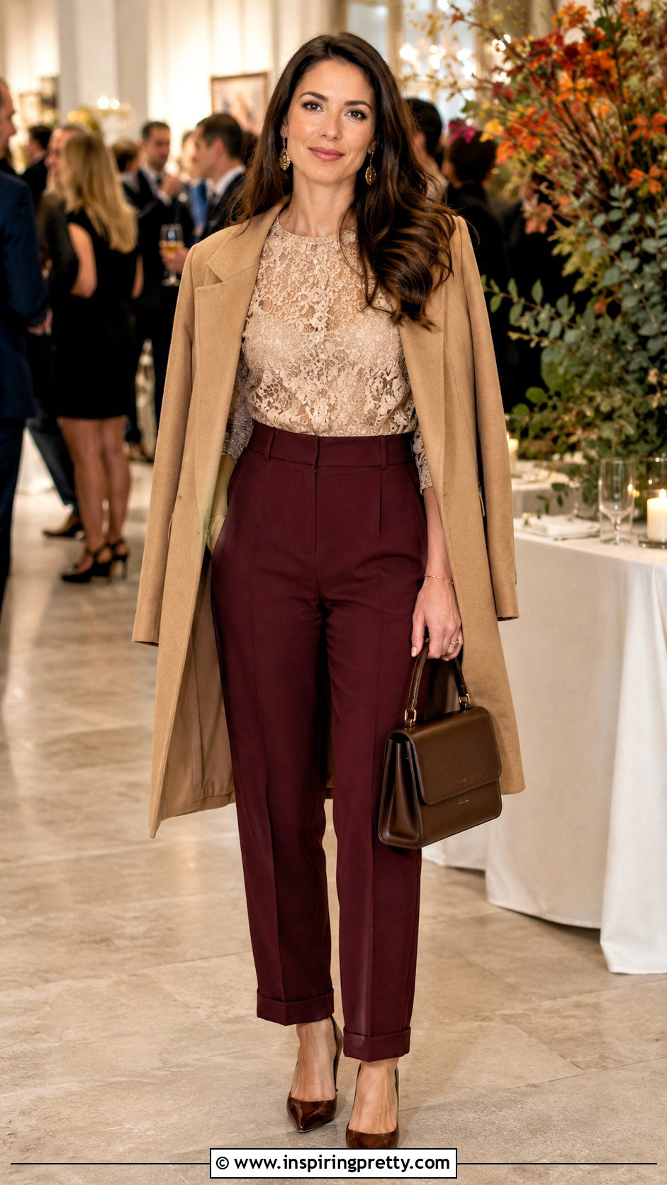 Gold Lace Top With Gold Satin Pants - 25 gold lace tops outfit ideas