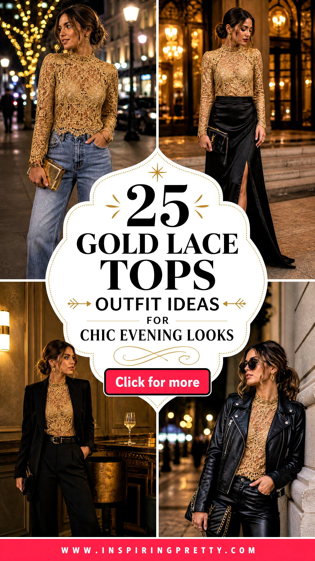 25 Gold Lace Tops Outfit Ideas for Chic Evening Looks - 25 Gold Lace Tops Outfit Ideas for Chic Evening Looks