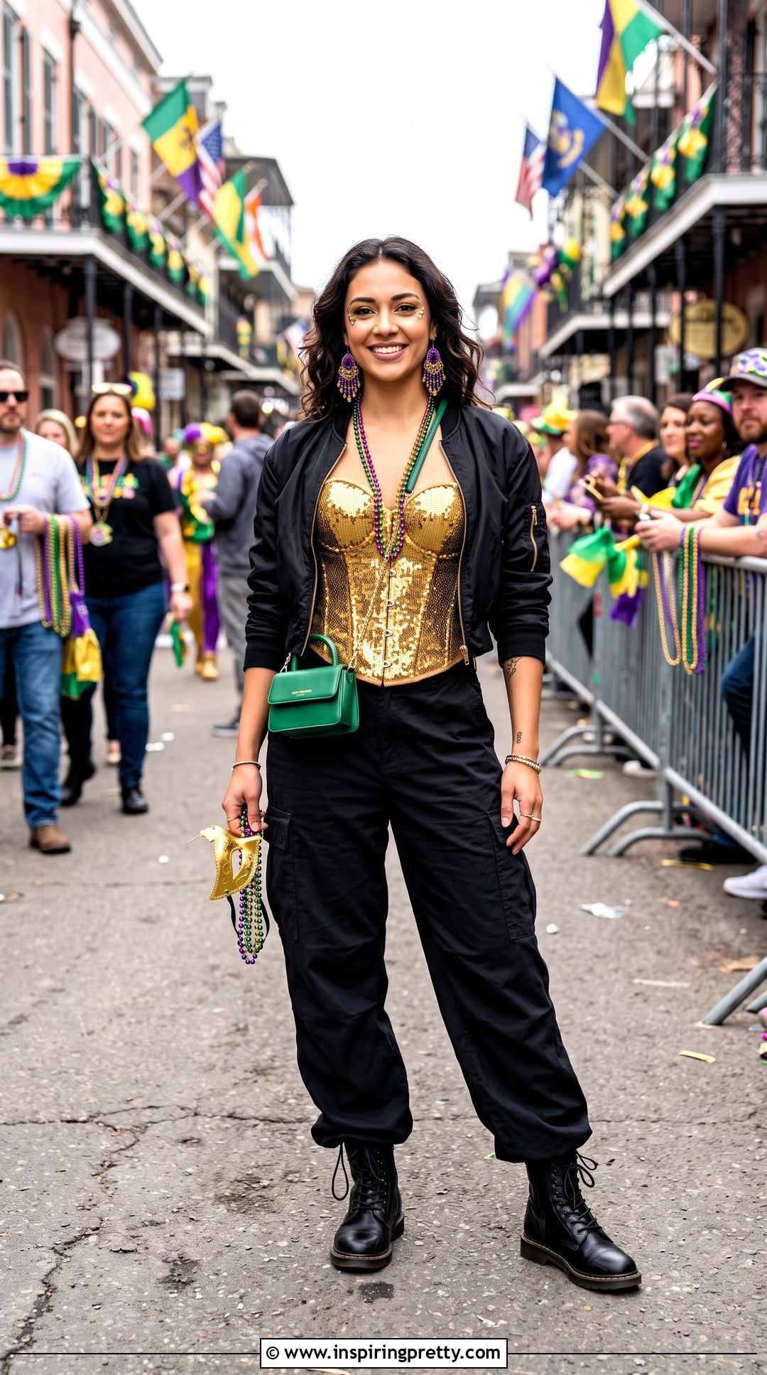 Gold Mardi Gras Corset Top With Black Cargo Pants - 25 Mardi Gras Corset Tops