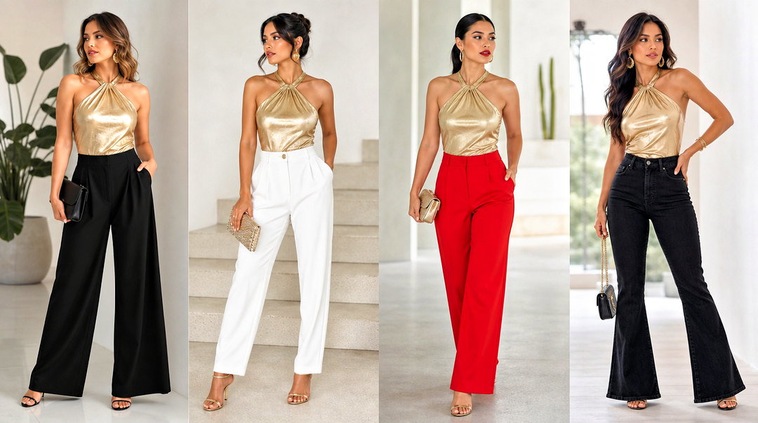 20 Gold Metallic Halter Top Outfit Ideas: Glam Party Styling