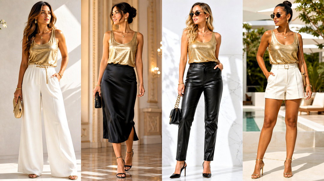 20 Gold Metallic Tank Top Outfit Ideas: Chic Looks for Nights Out