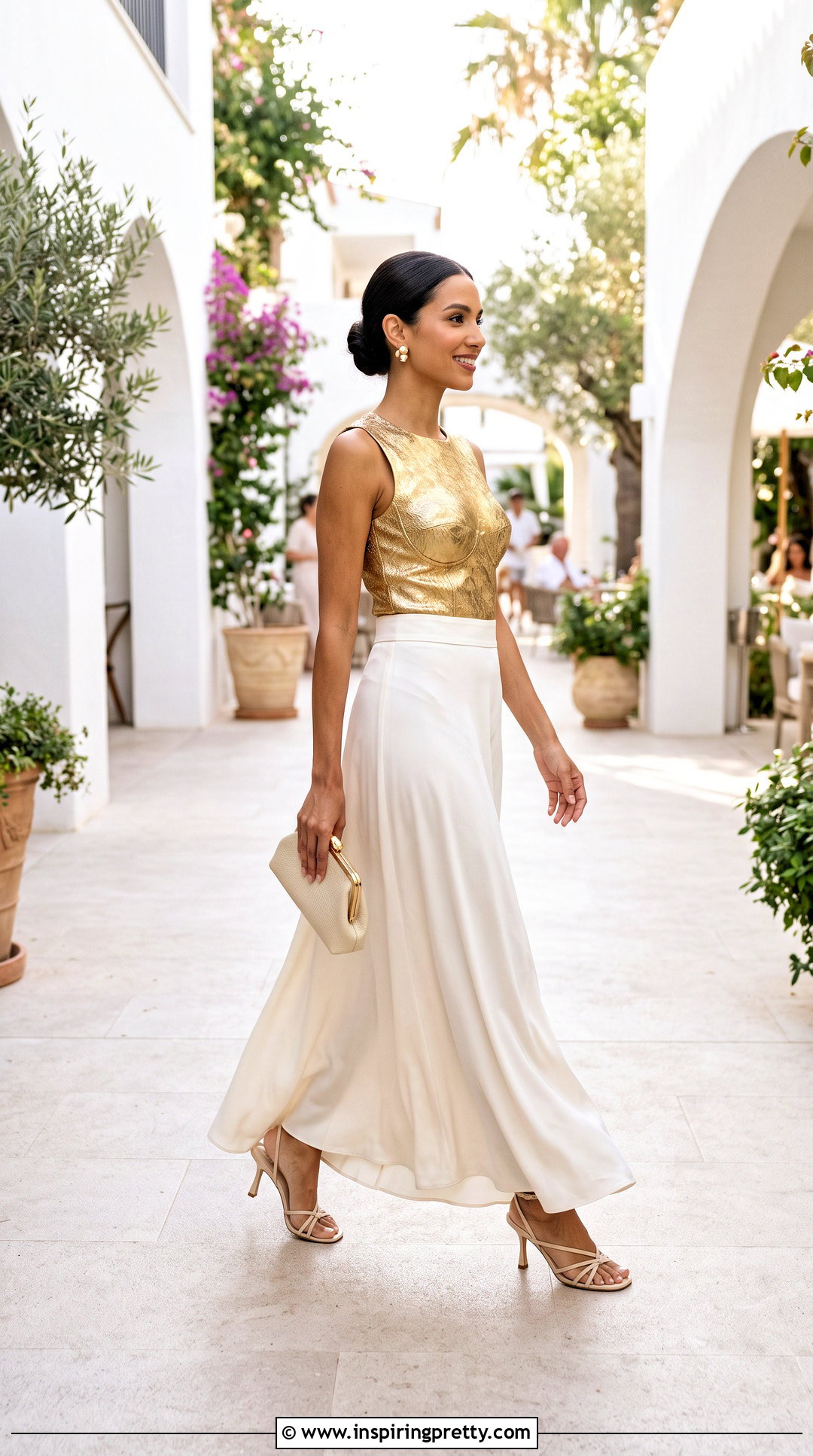 Gold Molded Top With Ivory Maxi Skirt - 20 Gold Molded Top outfit ideas