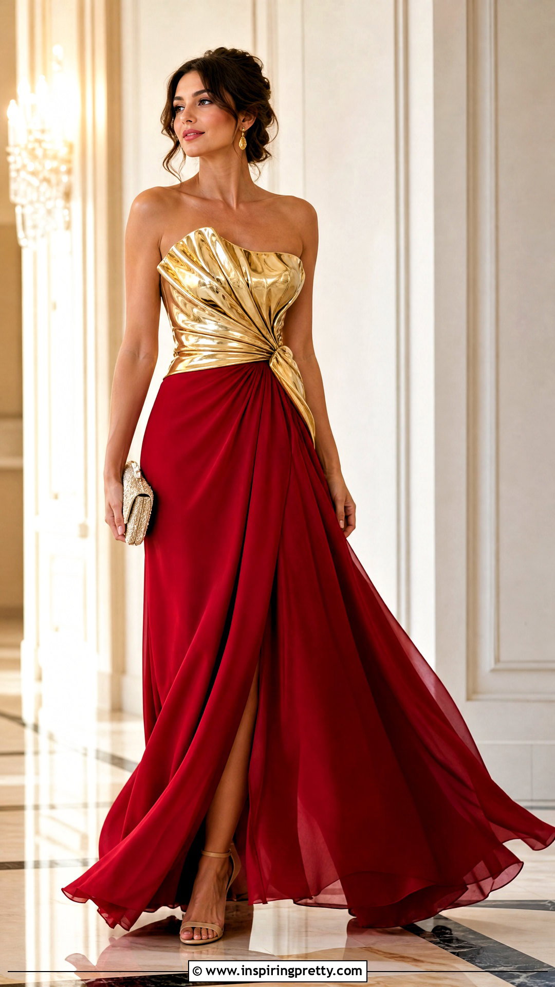 Gold Molded Top With Red Maxi Skirt - 20 Gold Molded Top outfit ideas