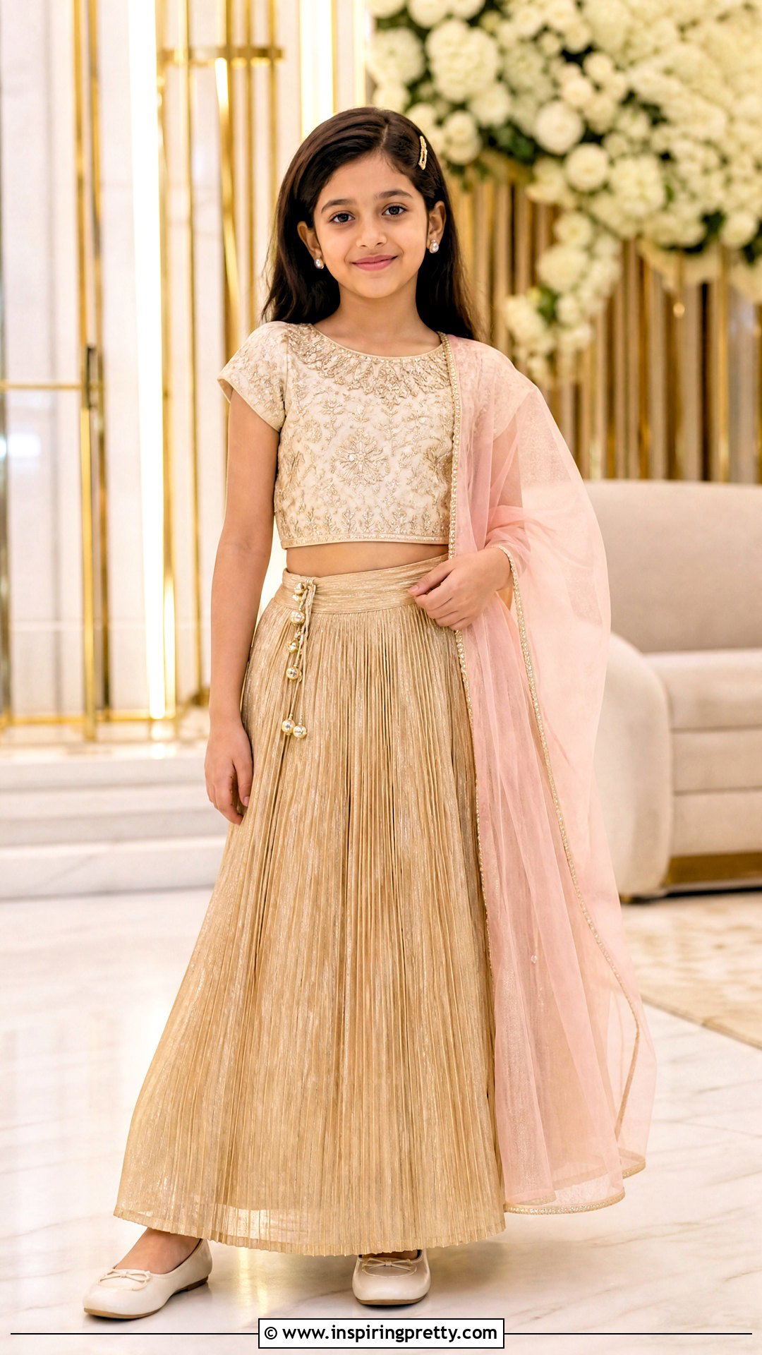 Gold Pleated Kids Crop Top Lehenga - 50 kids crop top lehenga designs