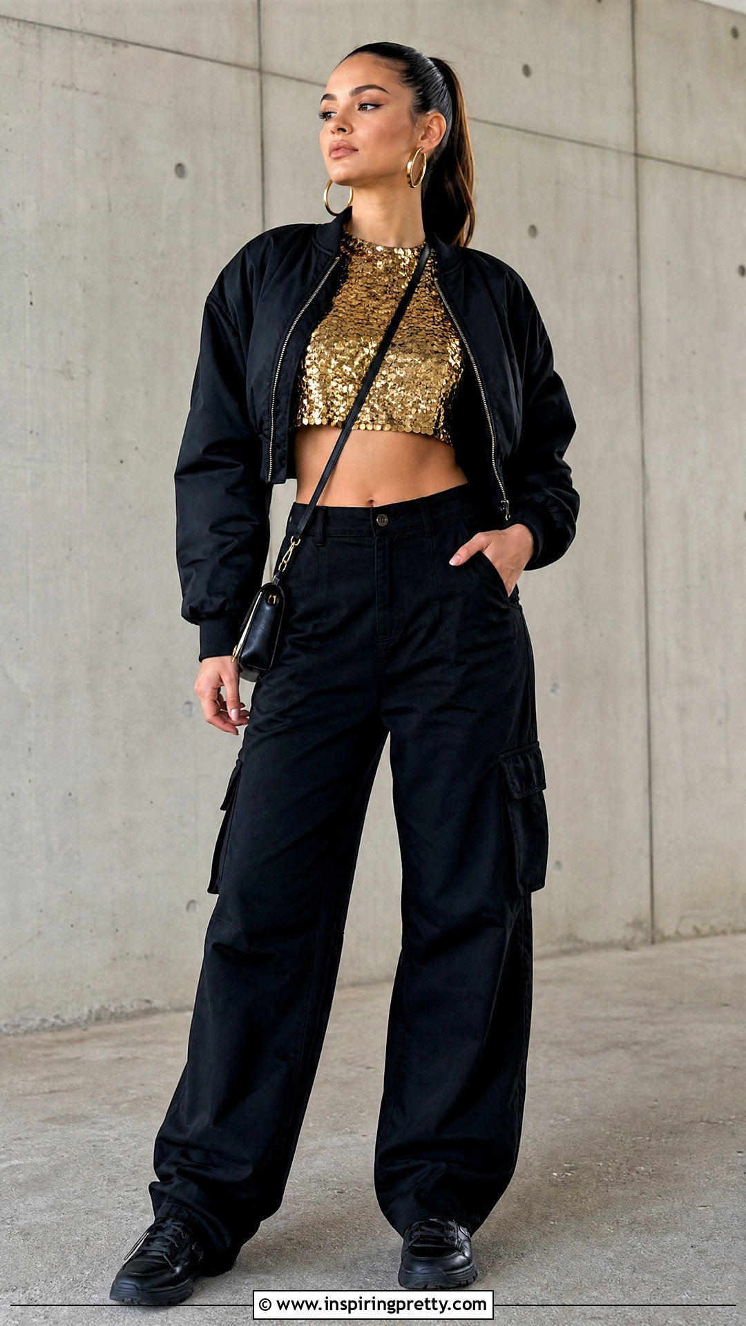Gold Sequin Top With Black Cargo Pants - 20 gold sequin top zara ideas