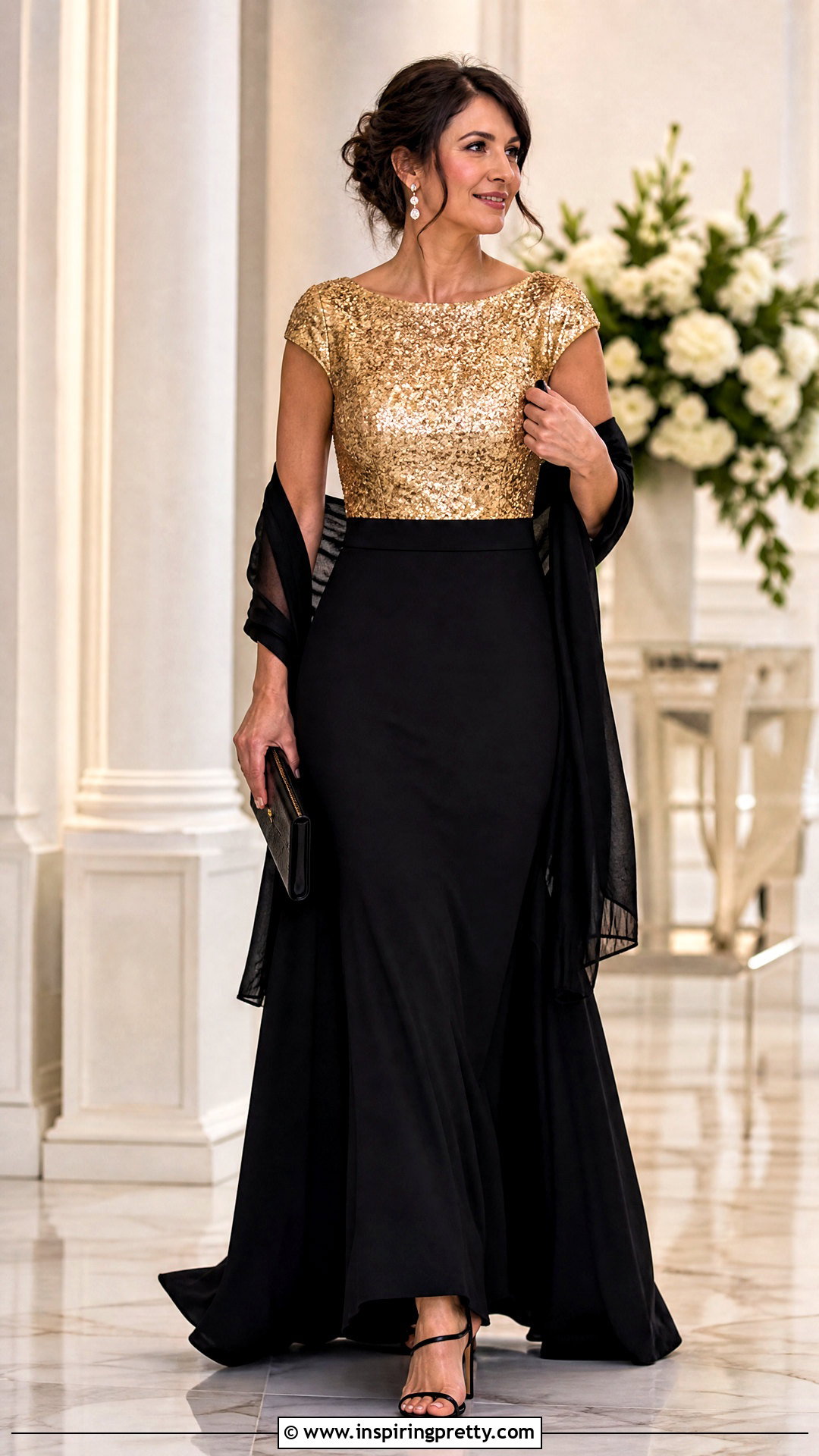 Gold Sequin Top With Black Maxi Skirt - 20 gold sequin top zara ideas