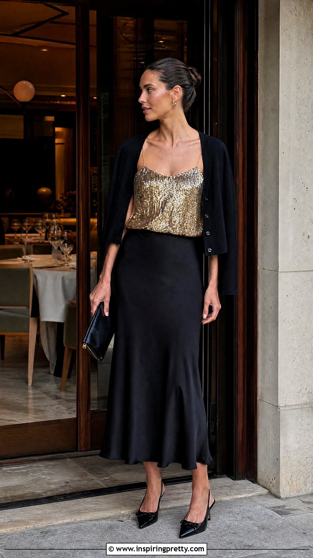 Gold Sequin Top With Black Slip Skirt - 20 gold sequin top zara ideas