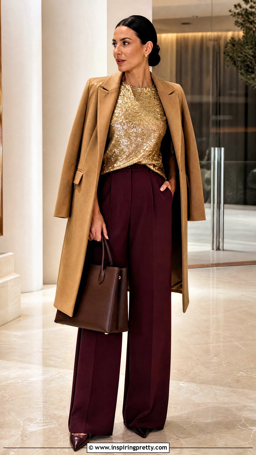 Gold Sequin Top With Burgundy Trousers - 20 gold sequin top zara ideas