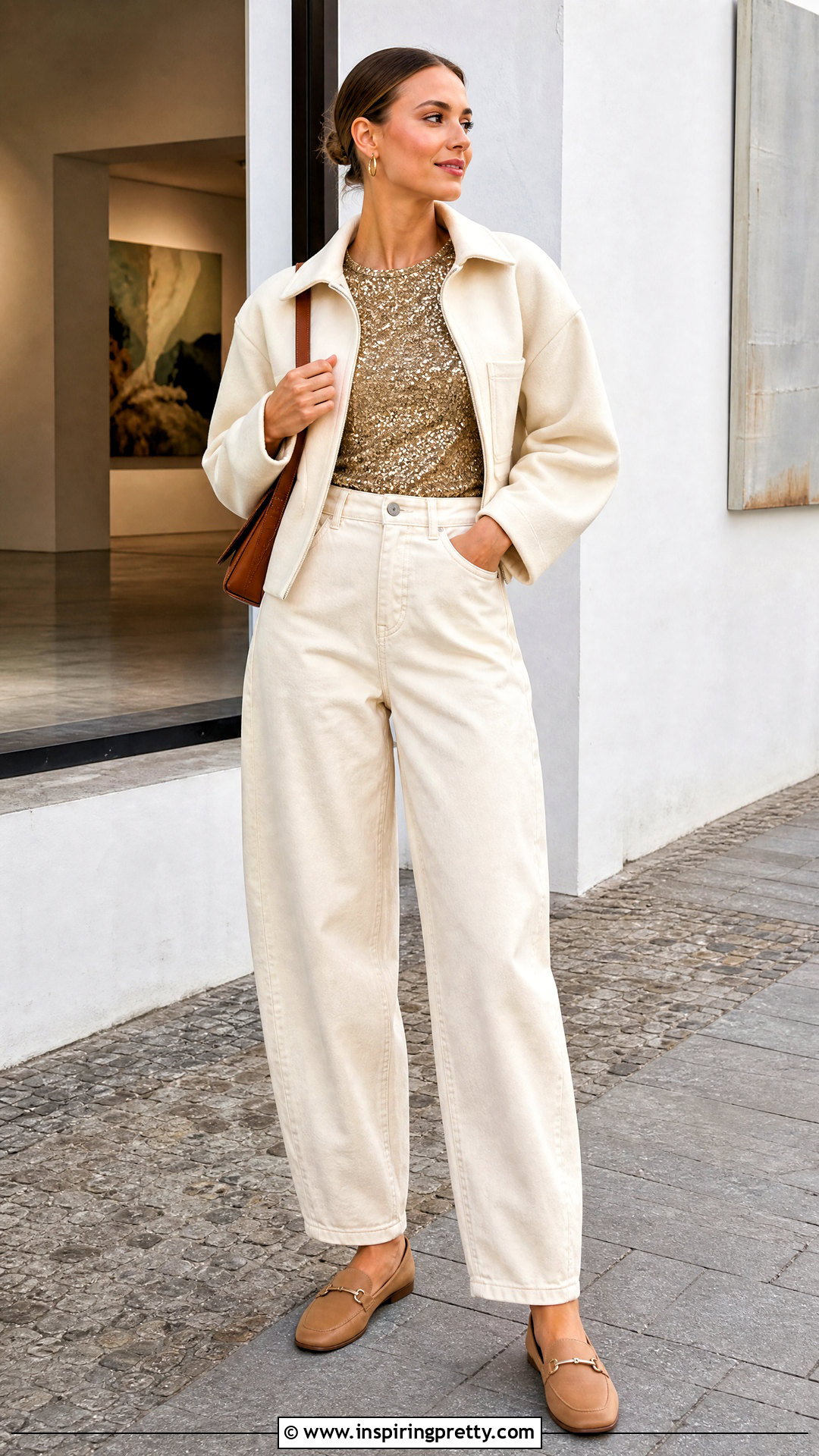 Gold Sequin Top With Ecru Jeans - 20 gold sequin top zara ideas