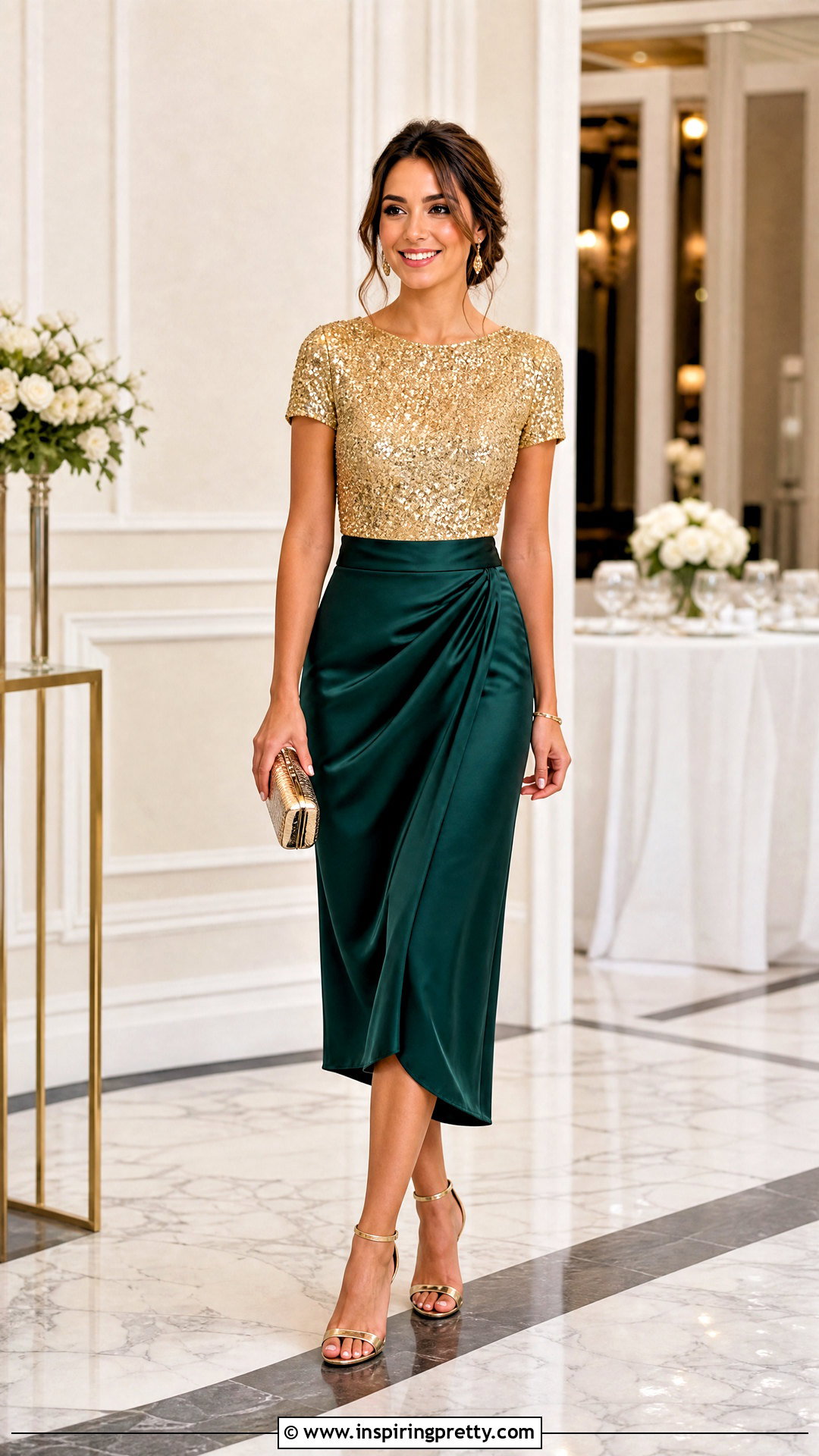 Gold Sequin Top With Satin Midi Skirt - 20 sequin tops amazon ideas