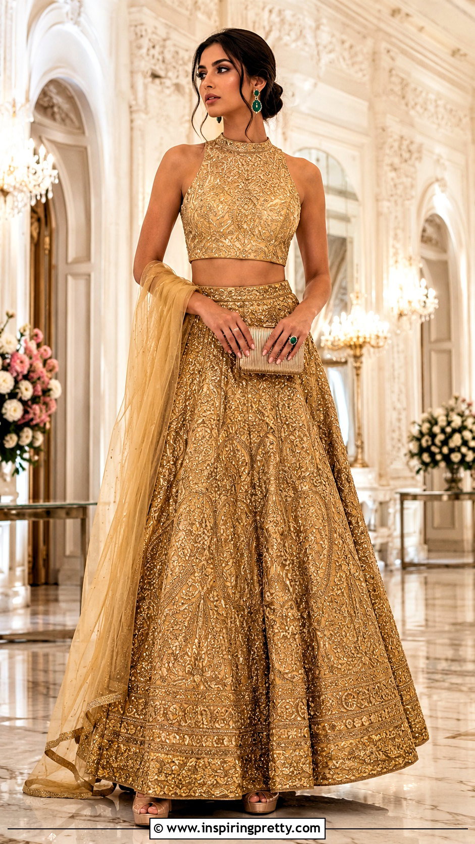 Gold Skirt And Crop Top For Evening Wedding - 50 skirt and crop top indian weddings