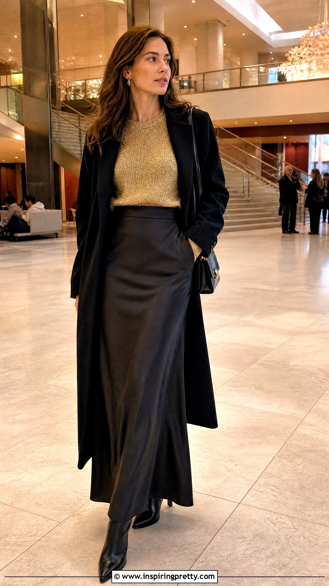 Gold Sweater And Black Maxi Skirt Outfit - 25 top gold outfit date ideas