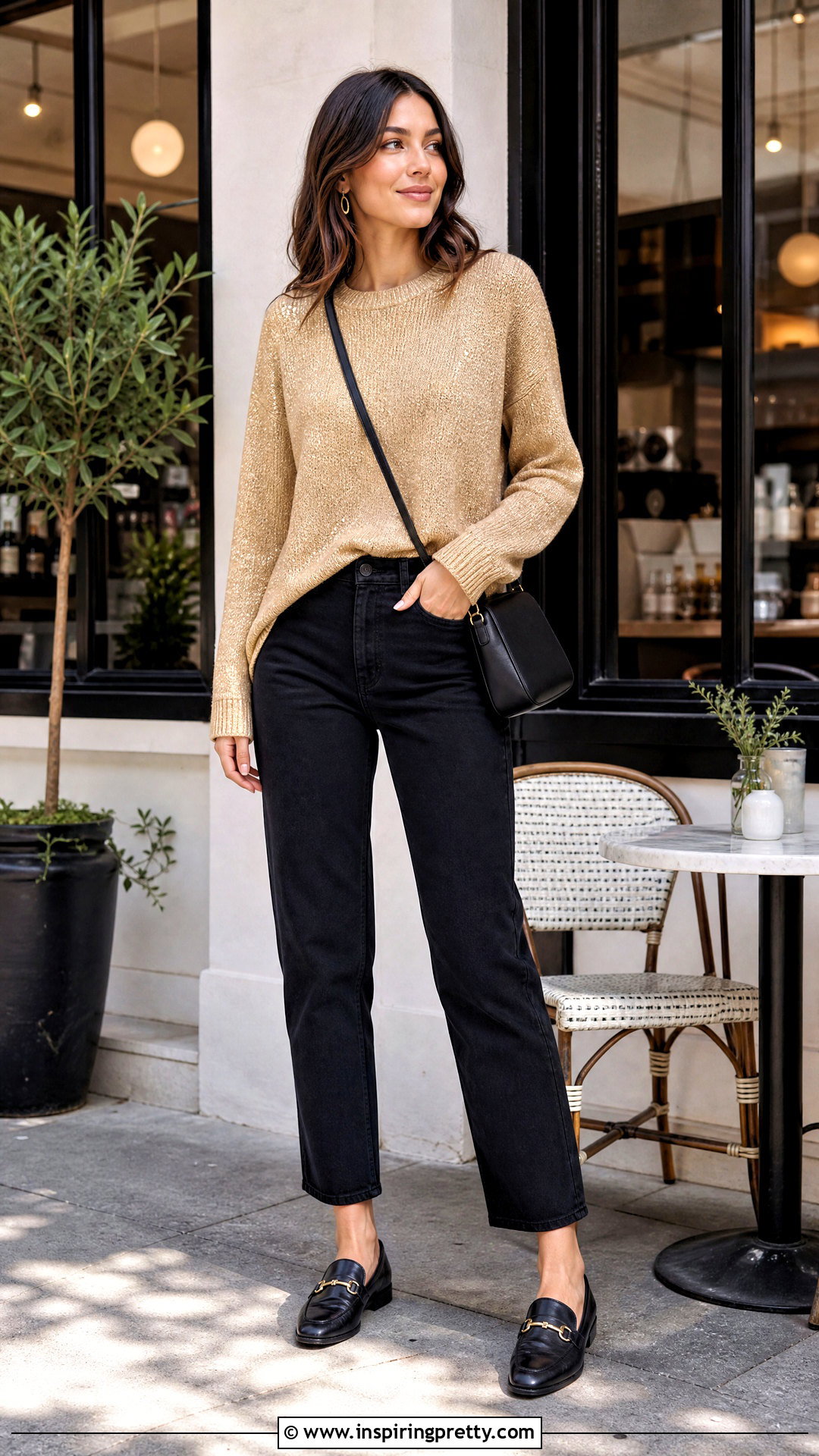 Gold Sweater With Black Jeans - 50 gold top outfit ideas