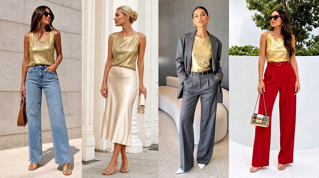 20 Gold Tank Top Zara Outfit Ideas for Glam Night Looks