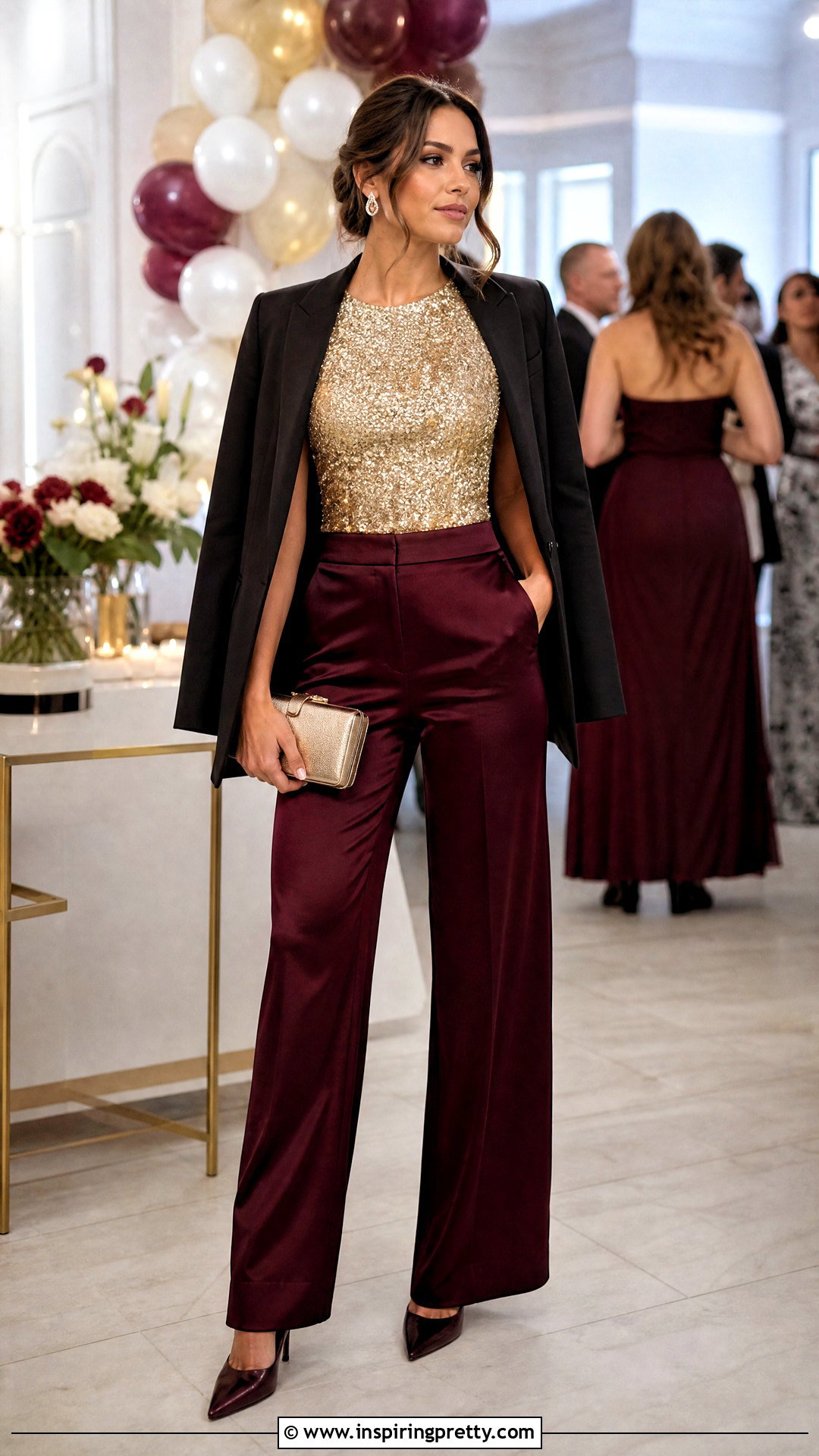 Gold Top Birthday Party Outfit With Satin Pants - 50 gold top outfit ideas