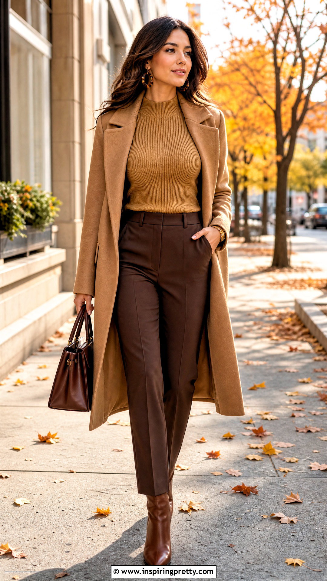 Gold Top Fall Outfit With Brown Pants - 50 gold top outfit ideas