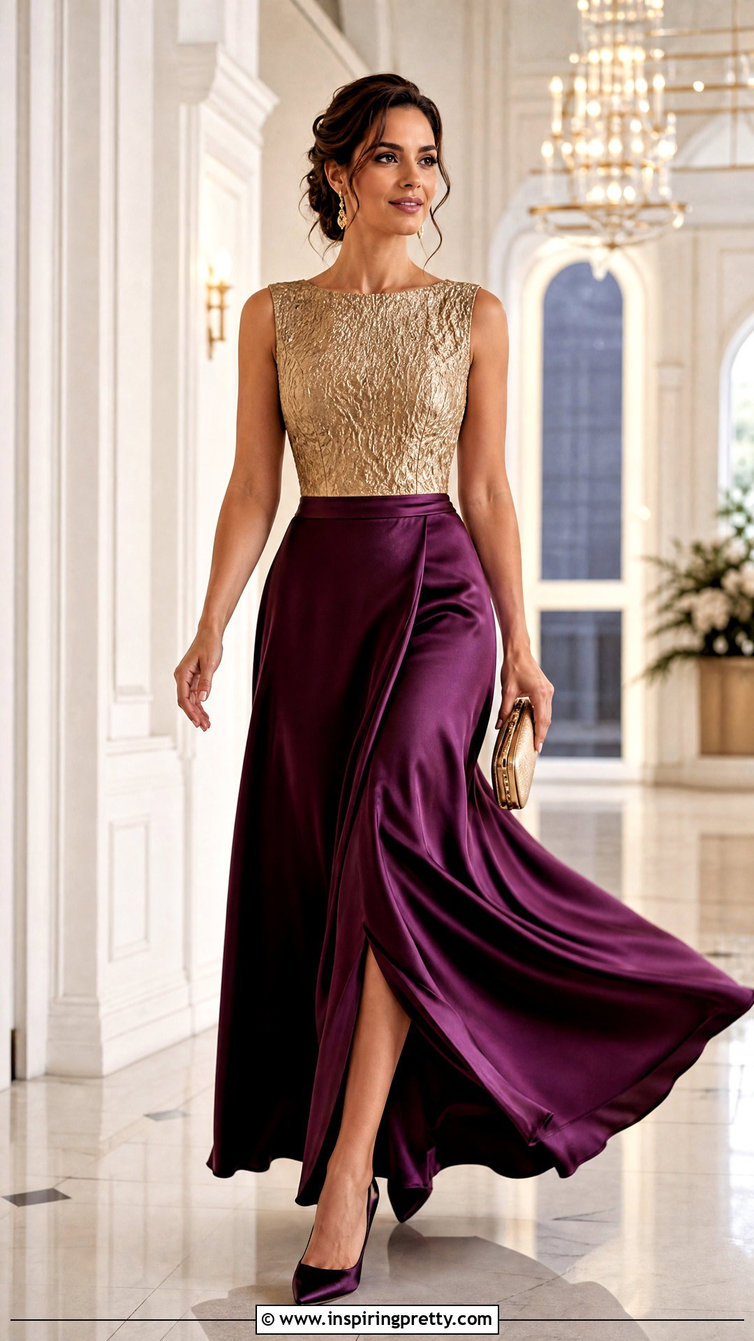 Gold Top With Satin Maxi Skirt - 50 gold top outfit ideas