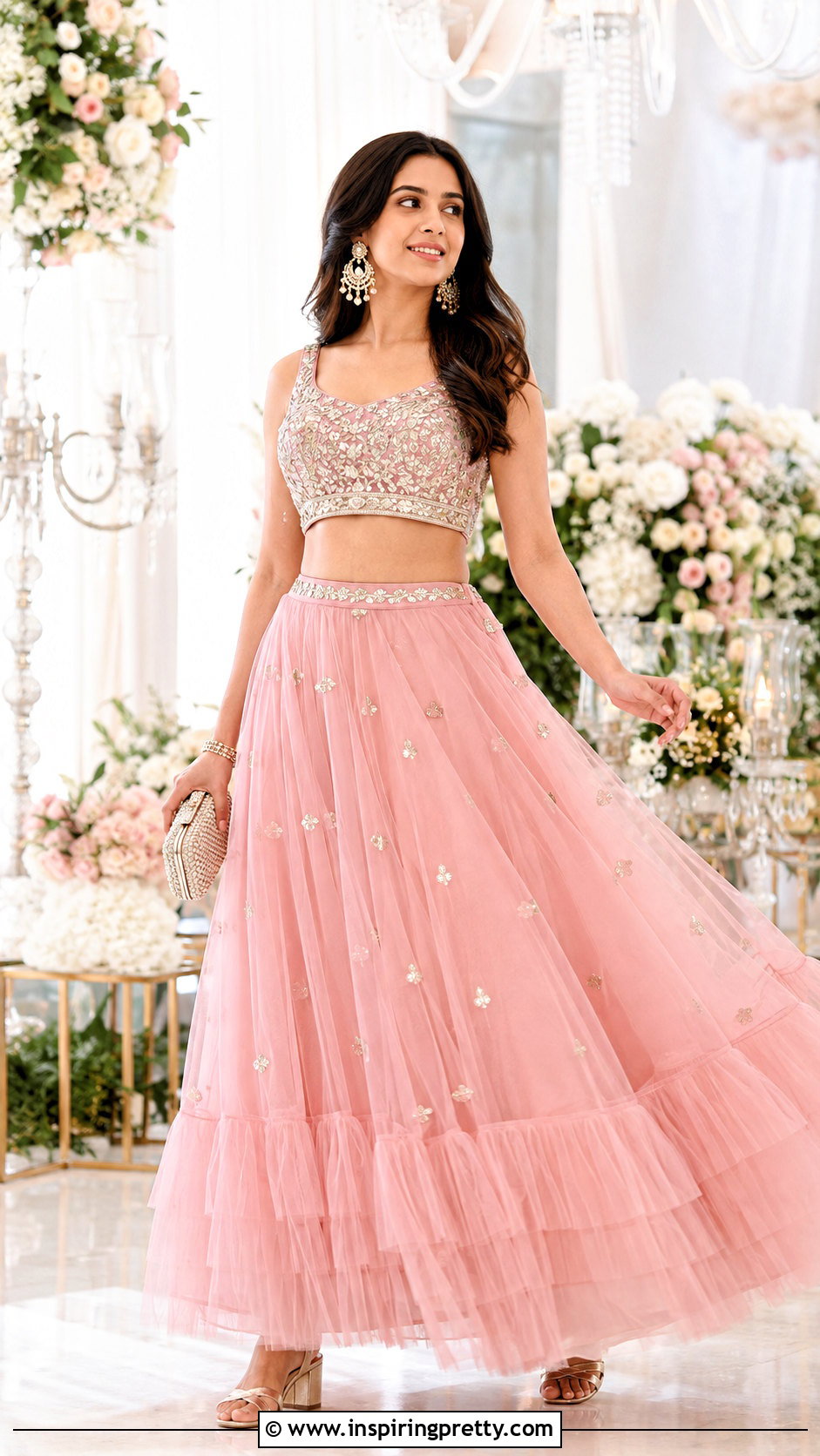 Gota Patti Crop Top With Tulle Skirt - 50 Indo Western Tops outfit ideas