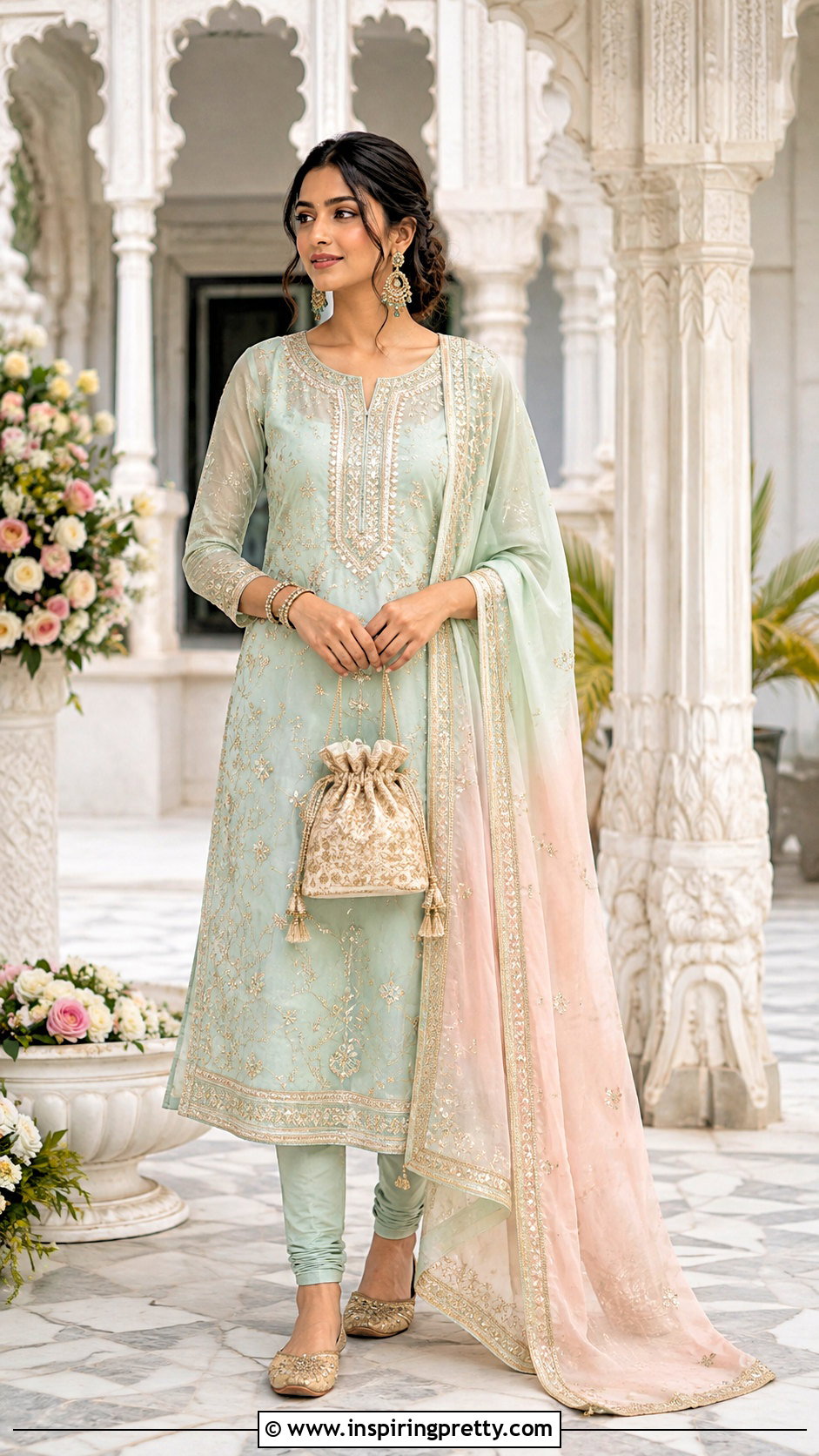 Gota Patti Kurti Top With Churidar - 50 kurti top designs for women