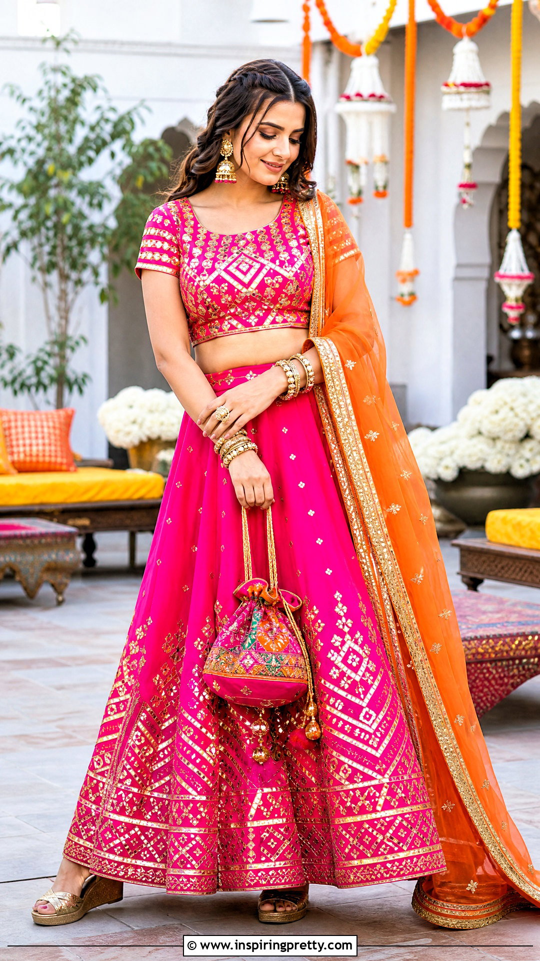 Gota Patti Organza Crop Top Lehenga Outfit - 50 organza crop top lehenga outfit ideas