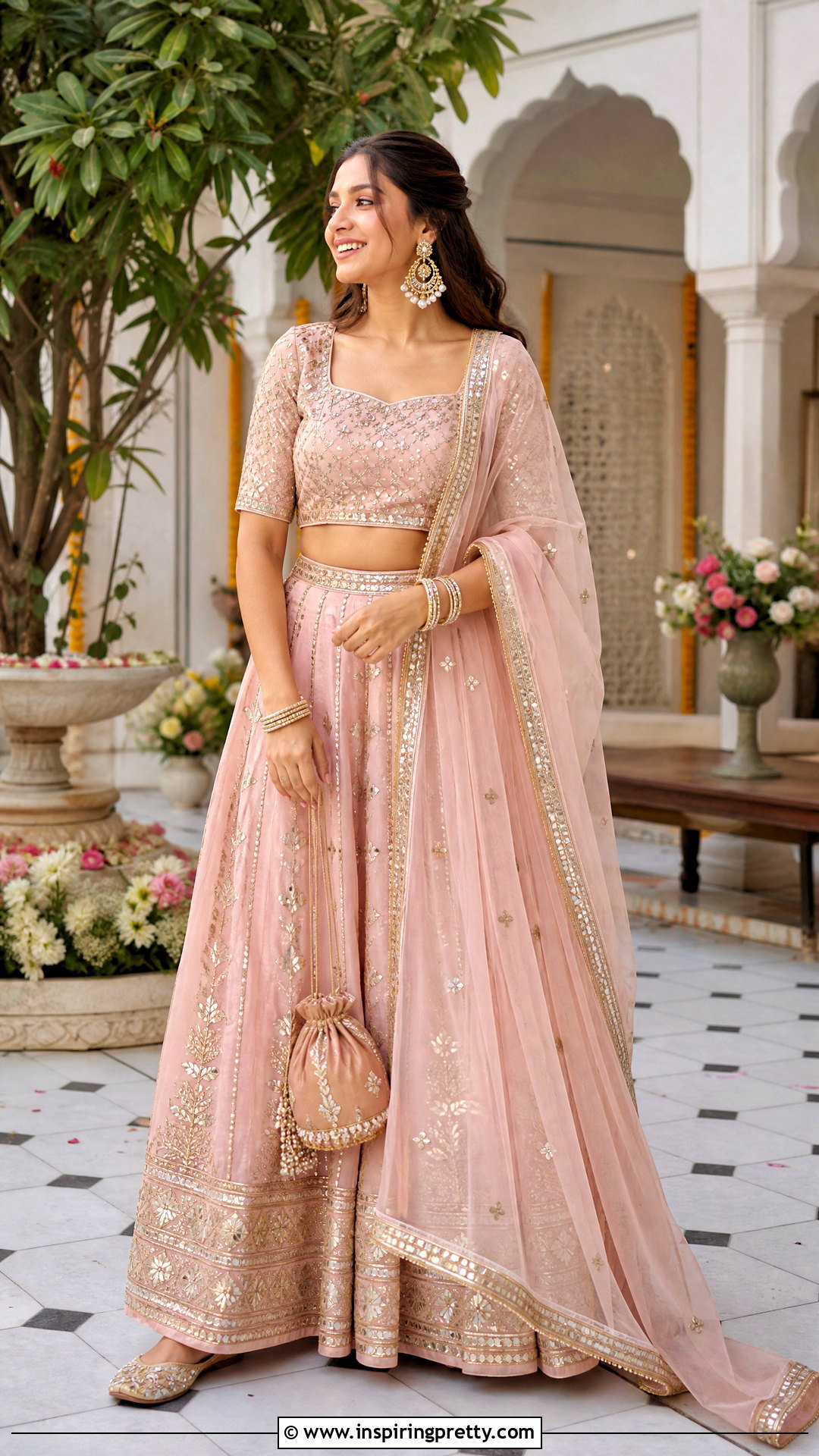 Gota Patti Skirt And Square Neck Top - 50 skirt and top traditional outfit ideas
