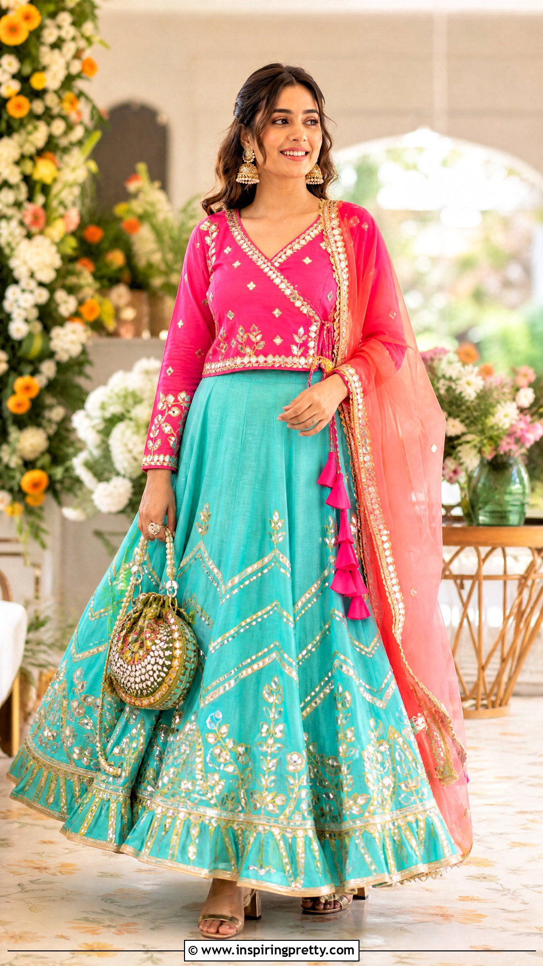 Gota Patti Skirt With Angrakha Top - 50 skirt top indian outfit traditional ideas