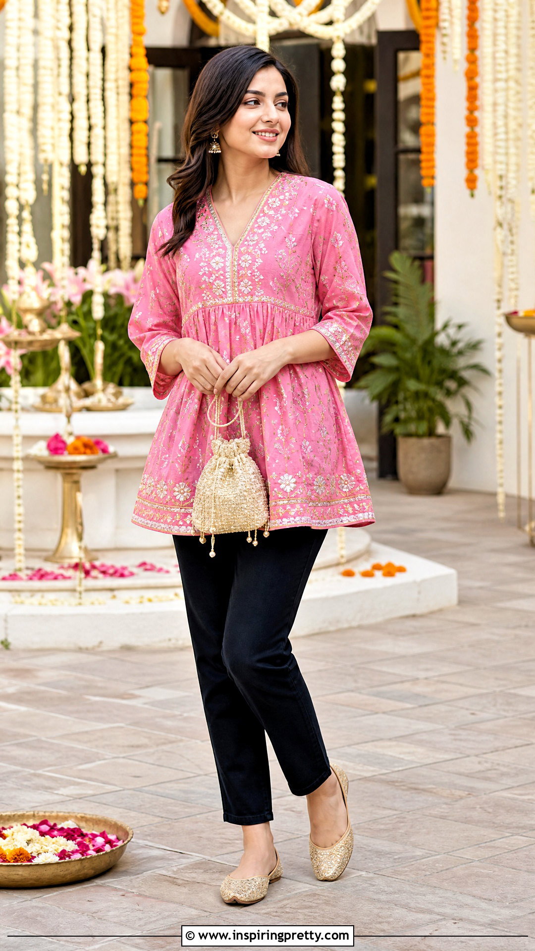 Gota Patti Top With Black Jeans - 50 jeans tops indian style for women