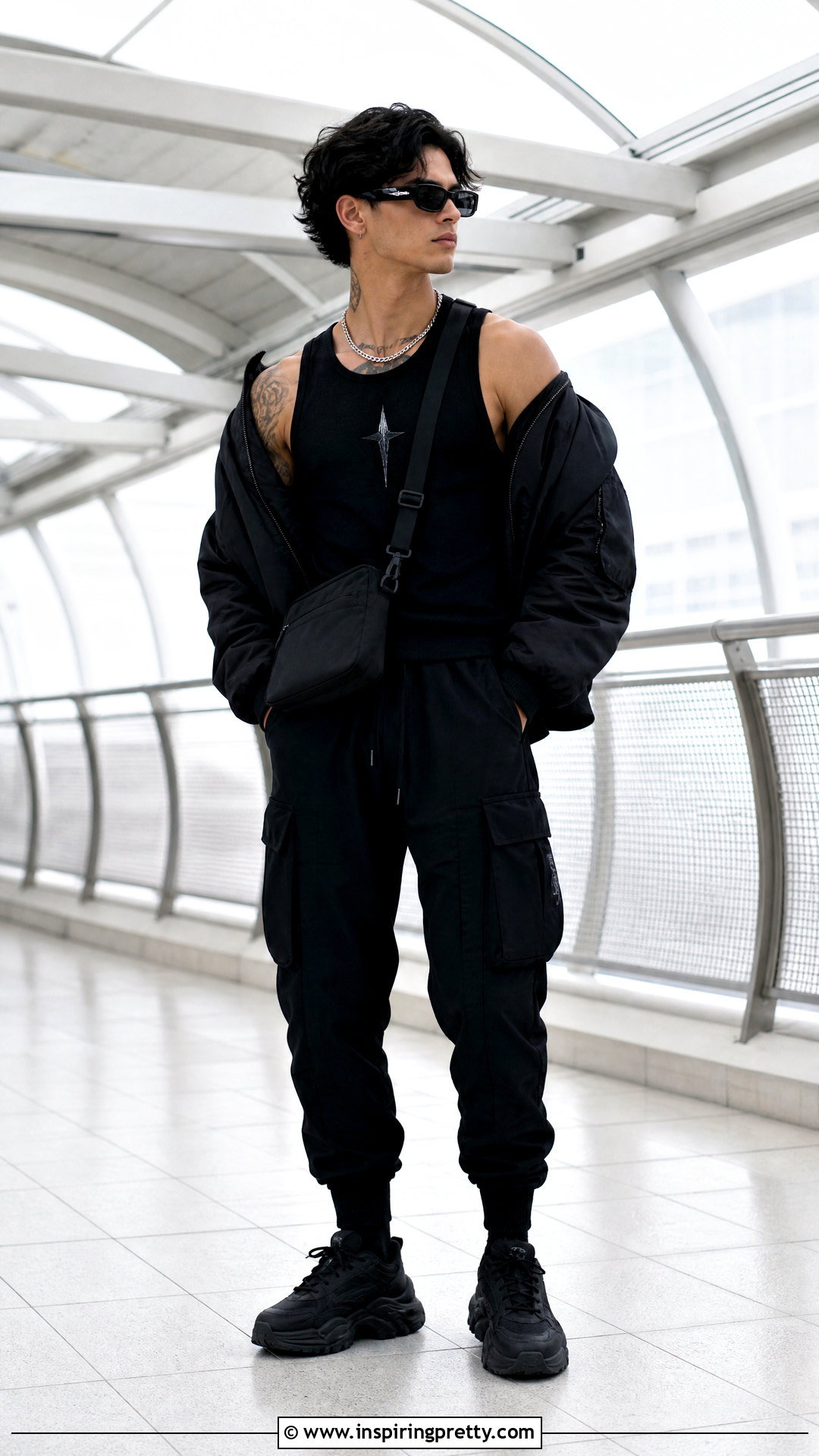 Goth Tank Top With A Black Bomber Jacket - 25 Goth Tank Top Men outfit ideas