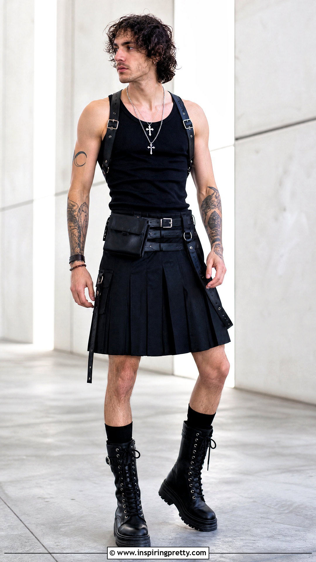 Goth Tank Top With A Black Kilt - 25 Goth Tank Top Men outfit ideas