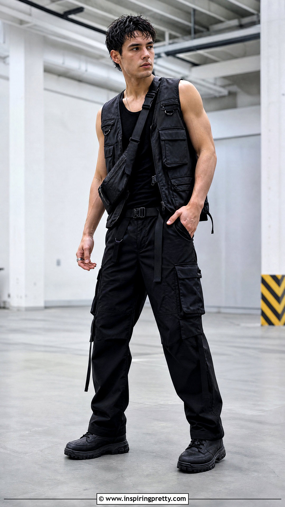 Goth Tank Top With A Utility Vest And Cargo Pants - 25 Goth Tank Top Men outfit ideas