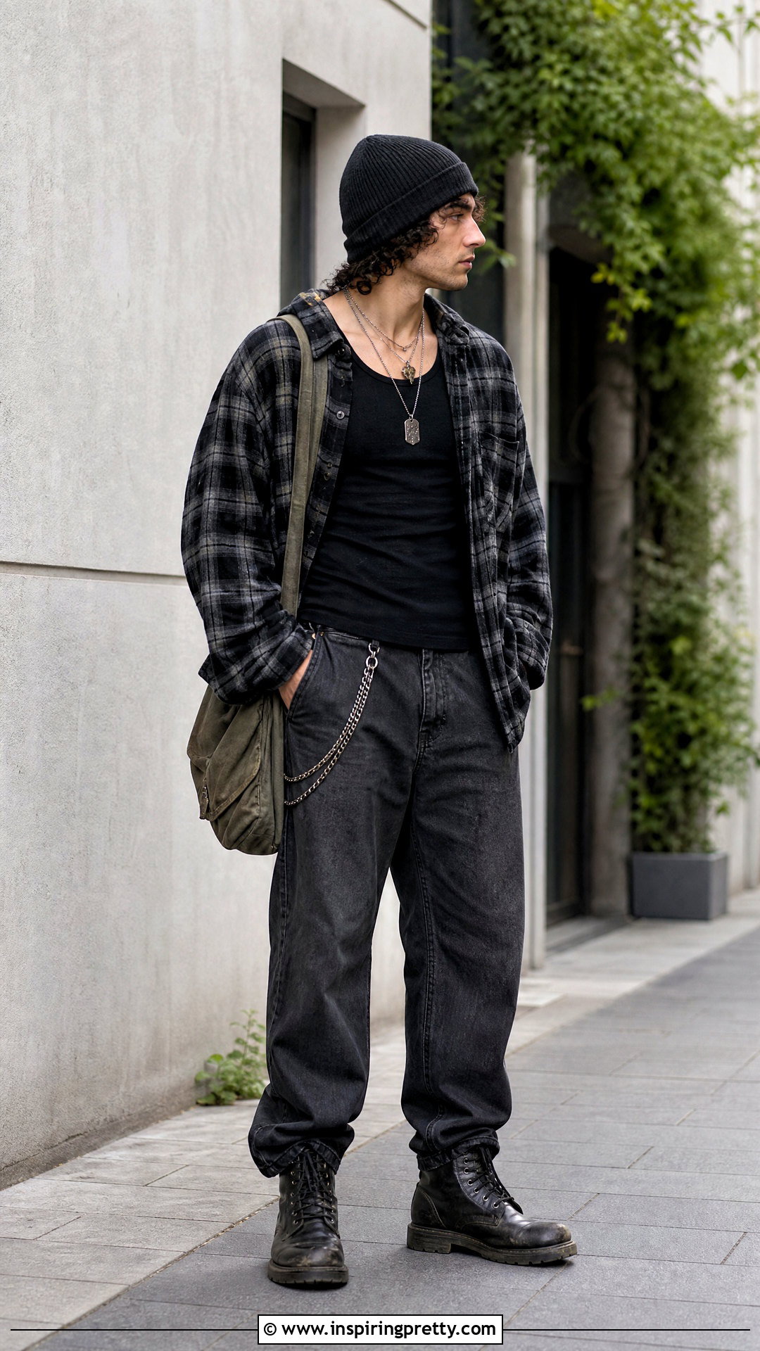 Goth Tank Top With An Oversized Flannel - 25 Goth Tank Top Men outfit ideas