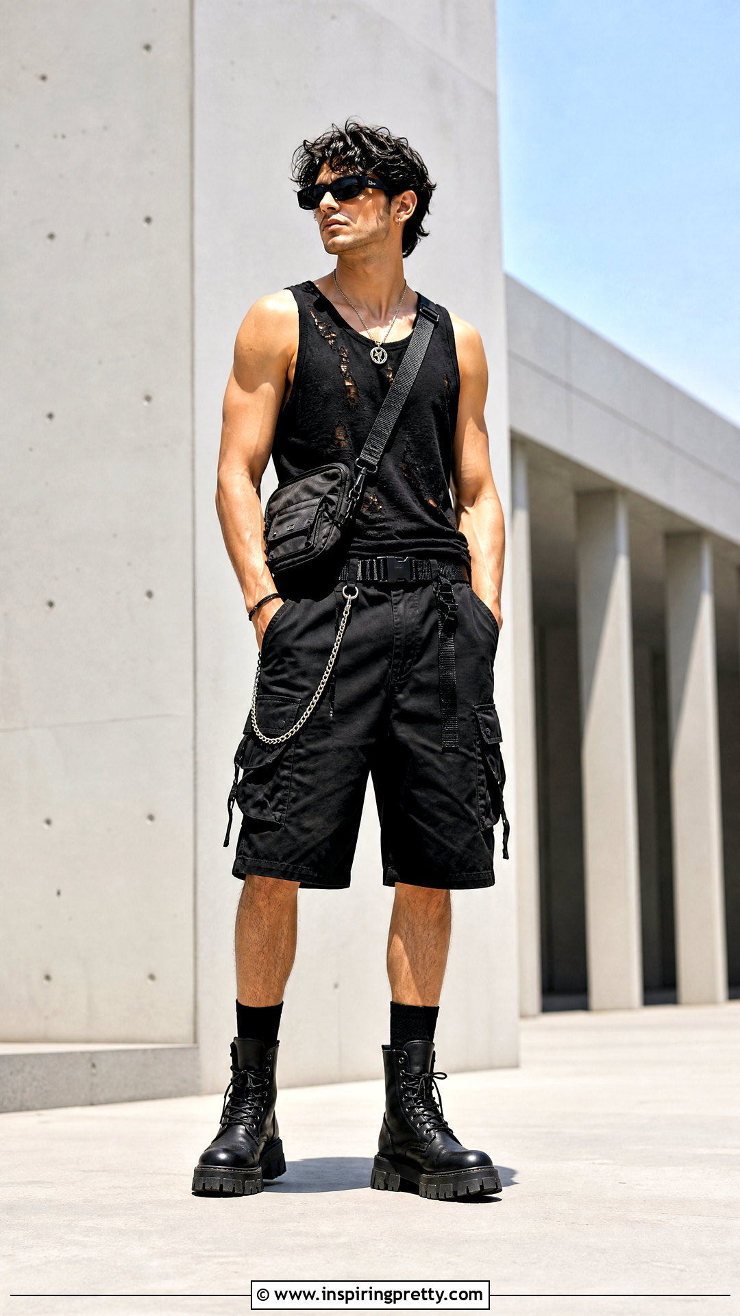 Goth Tank Top With Black Cargo Shorts - 25 Goth Tank Top Men outfit ideas