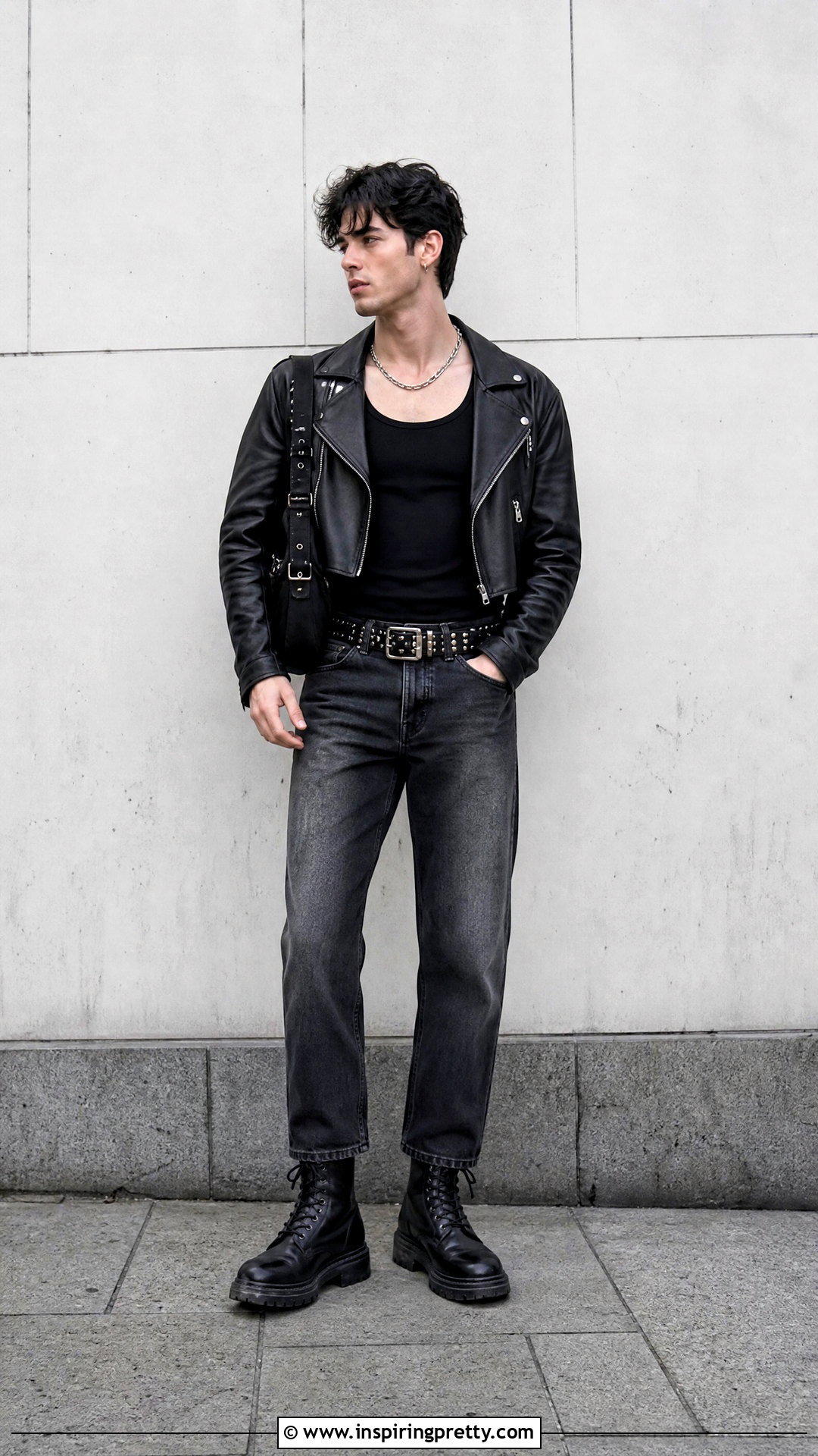 Goth Tank Top With Leather Jacket And Black Jeans - 25 Goth Tank Top Men outfit ideas