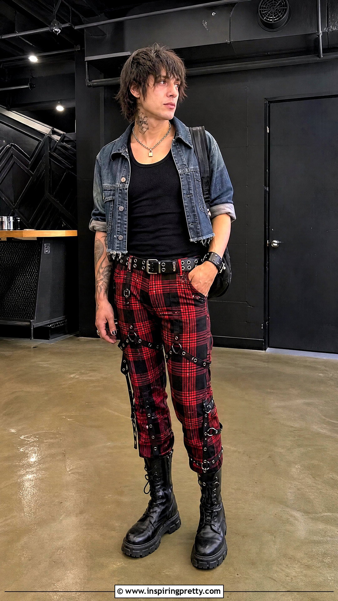 Goth Tank Top With Red Plaid Pants - 25 Goth Tank Top Men outfit ideas