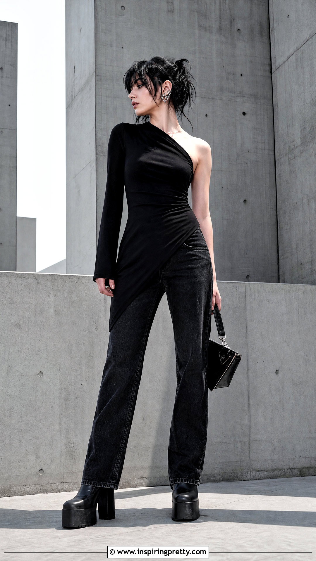 Gothic Asymmetrical Top With Straight Leg Jeans - 50 gothic tops outfit ideas