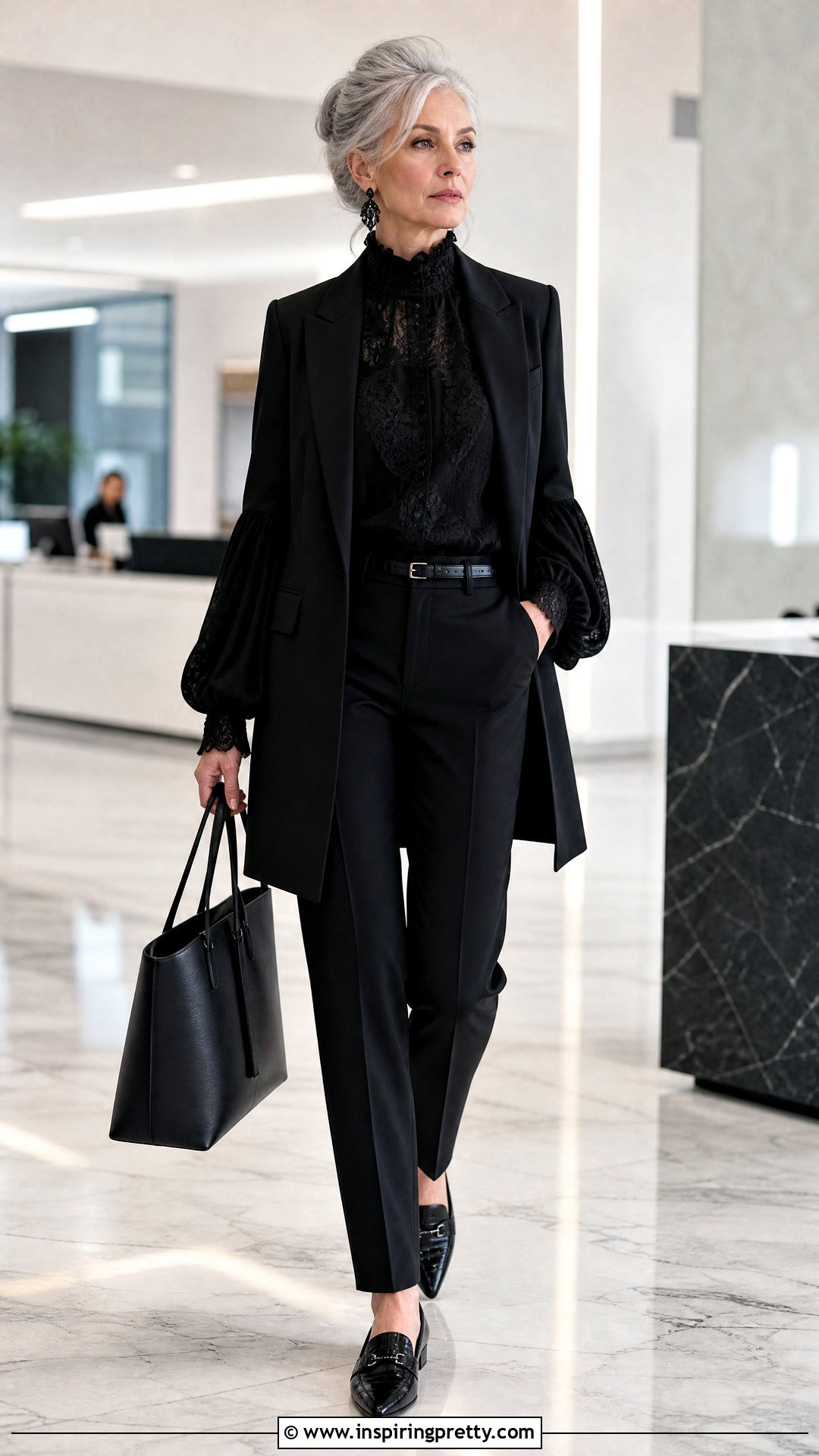 Gothic Blouse With Tailored Black Trousers - how to style gothic tops (20 ways)