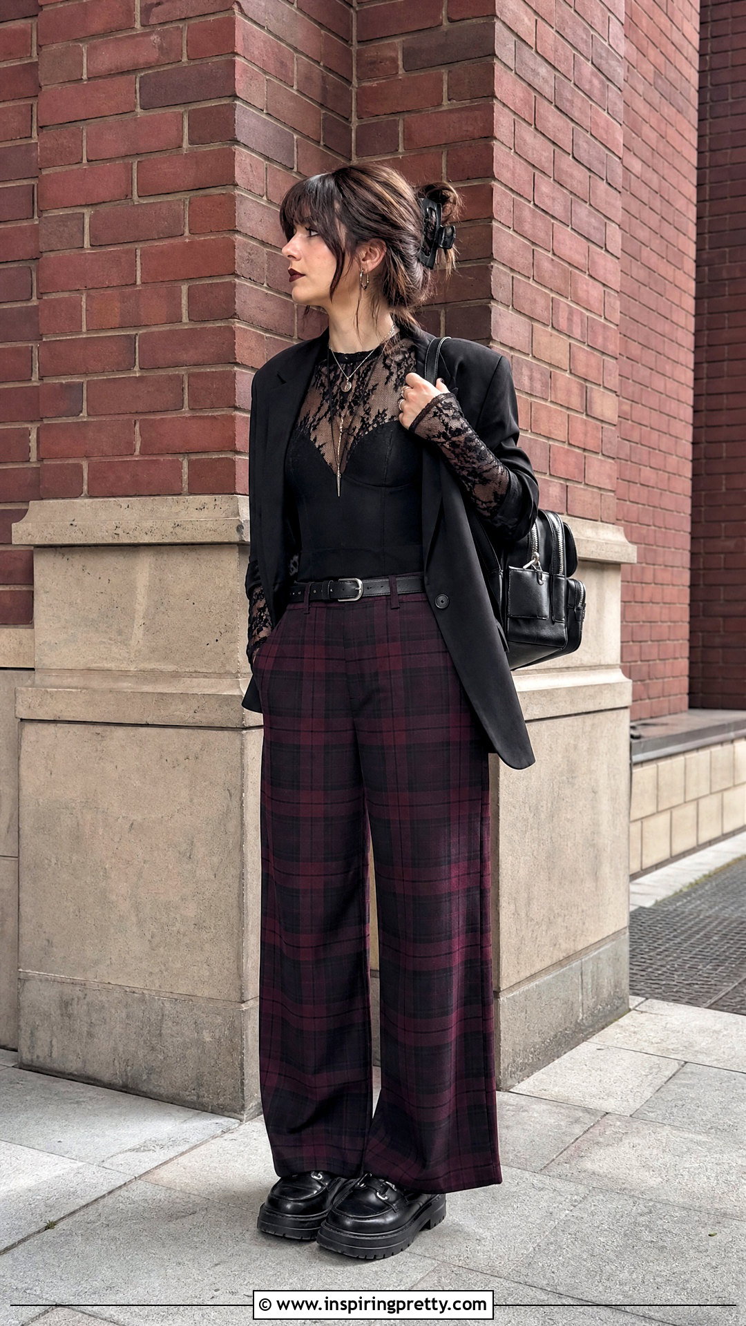 Gothic Bodysuit With Plaid Pants - 50 gothic tops outfit ideas