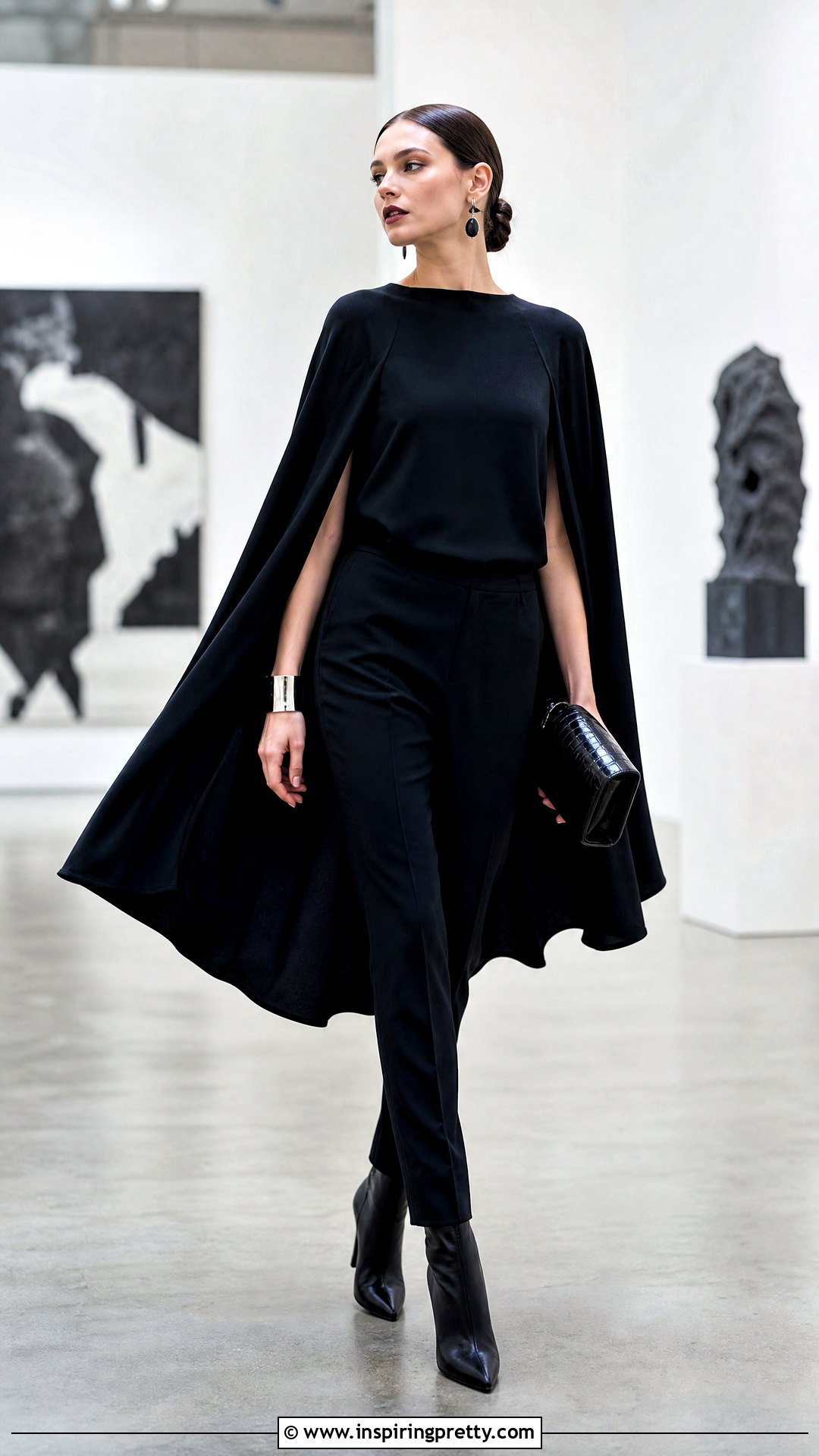 Gothic Cape Sleeve Top With Slim Pants - 50 goth tops outfit ideas