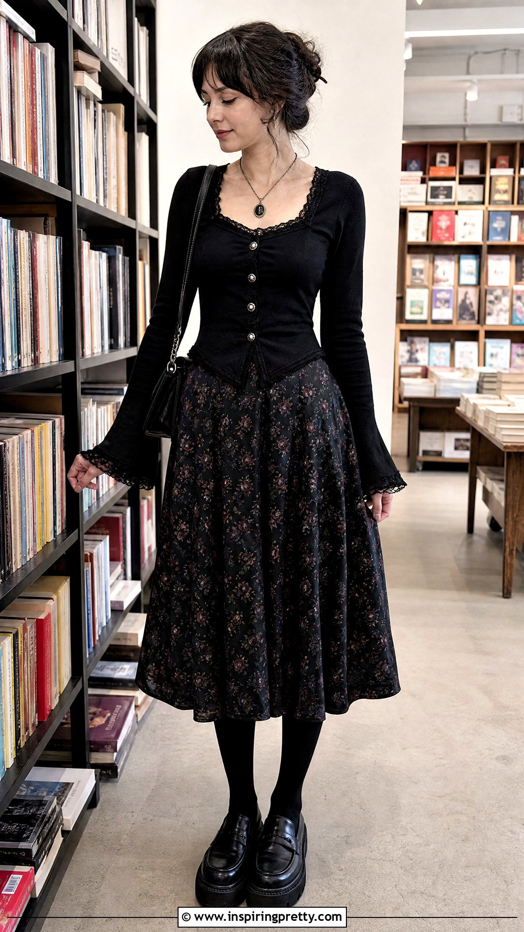 Gothic Cardigan Top With Midi Skirt - 50 goth tops outfit ideas