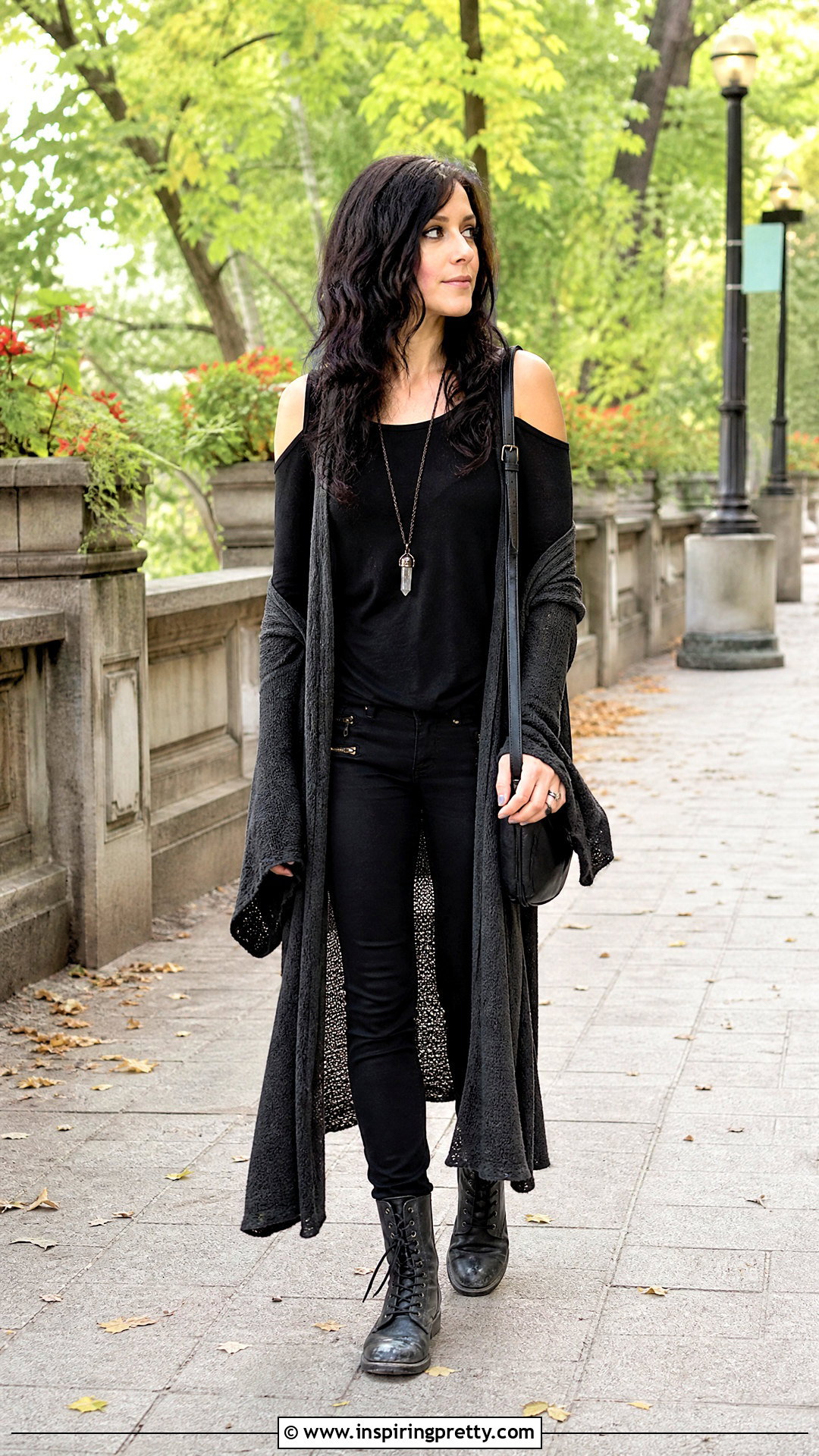 Gothic Cold Shoulder Top With A Long Cardigan - how to style gothic tops (20 ways)