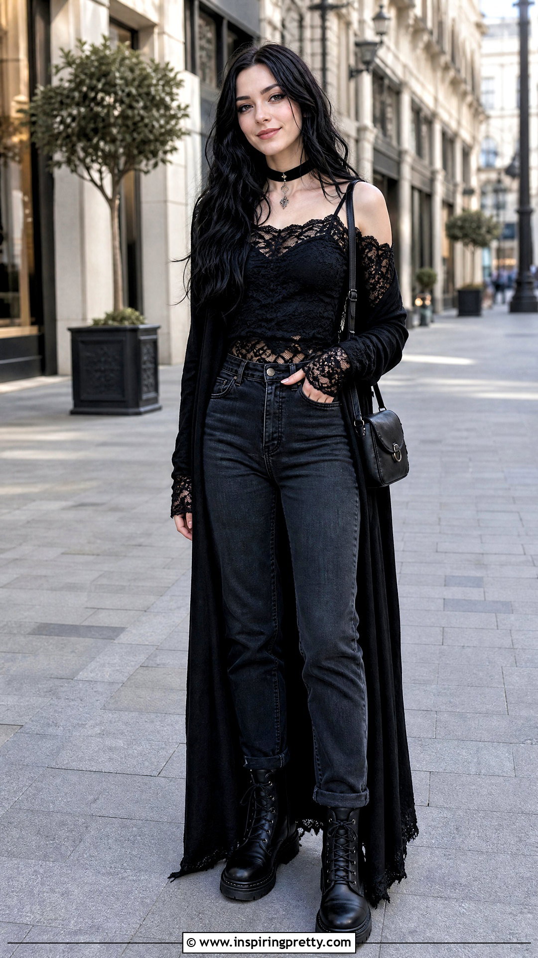 Gothic Cold Shoulder Top With Skinny Jeans - 50 gothic tops outfit ideas